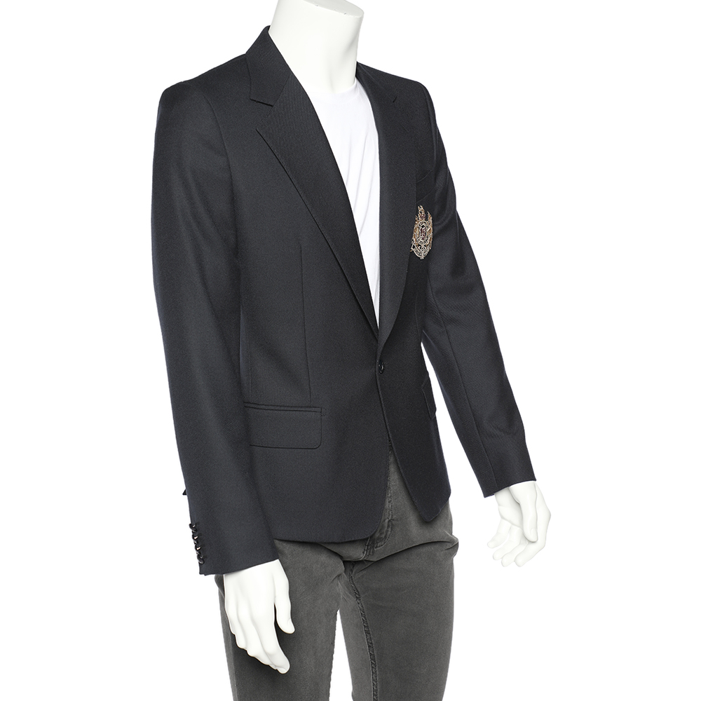 Dolce & Gabbana Midnight Blue Wool Logo Embroidered Single Breasted Blazer
Dolce & Gabbana Midnight Blue Wool Logo Embroidered Single Breasted Blazer