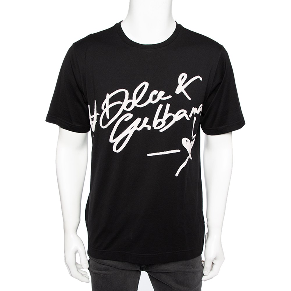 Dolce & Gabbana Black Logo Printed Cotton Short Sleeve T-Shirt S