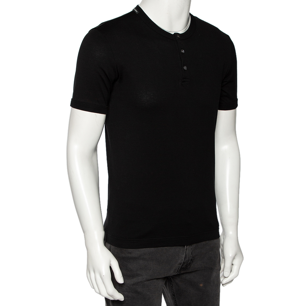 

Dolce & Gabbana Black Cotton Knit Buttoned Crewneck T-Shirt