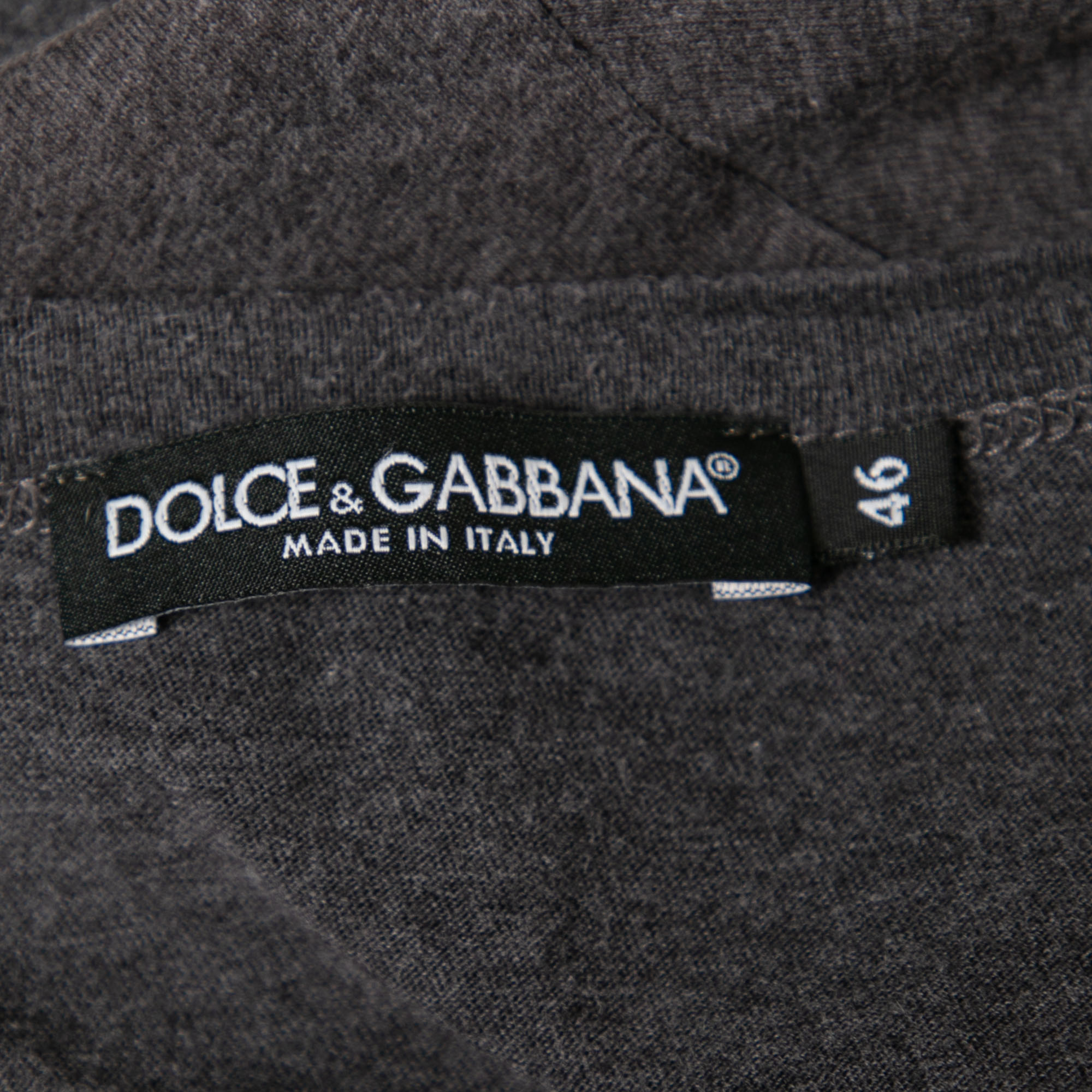 Dolce & Gabbana Grey Cotton Short Sleeve V-Neck T-Shirt S