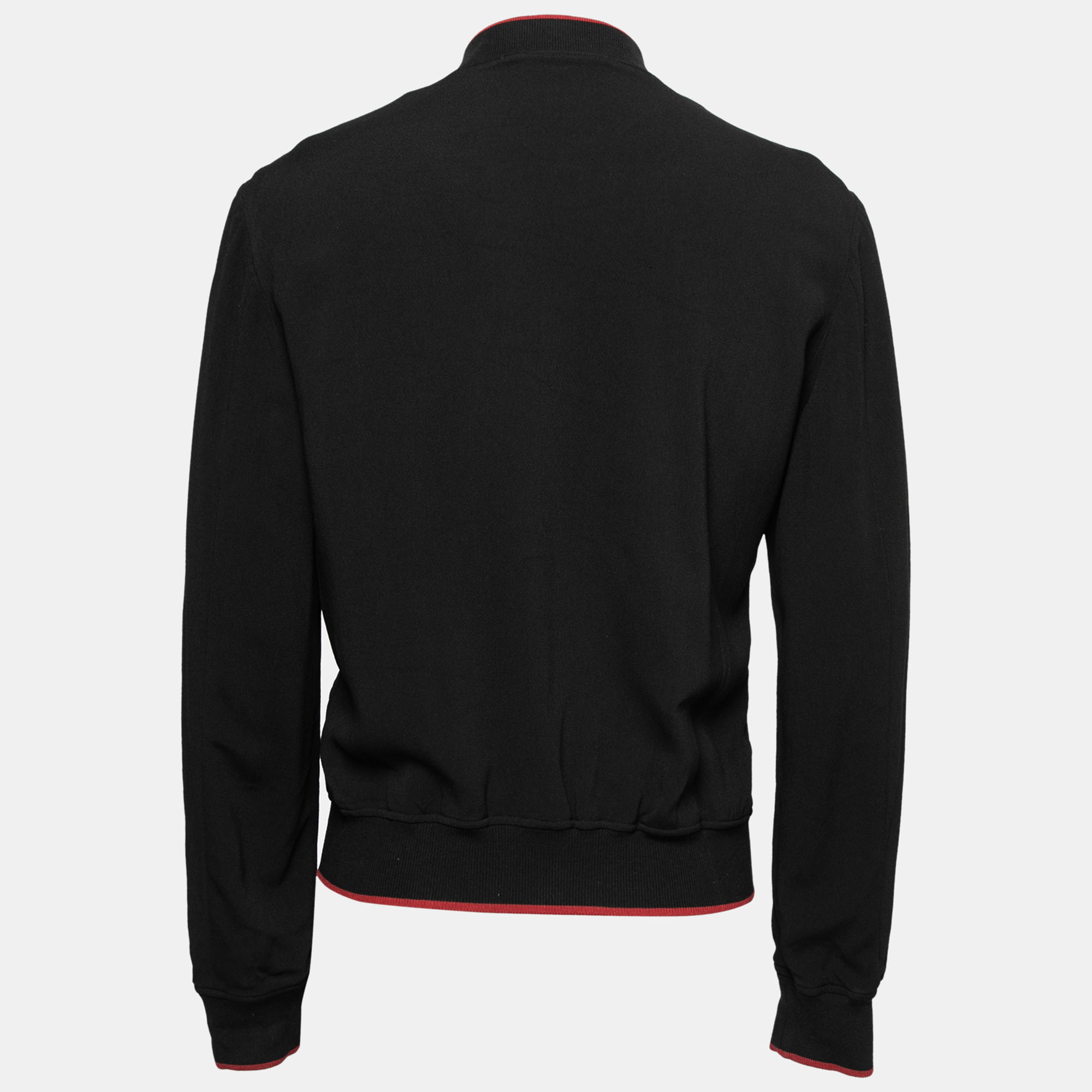 

Dolce & Gabbana Black Crepe Rib Knit Trimmed Zip Front Jacket