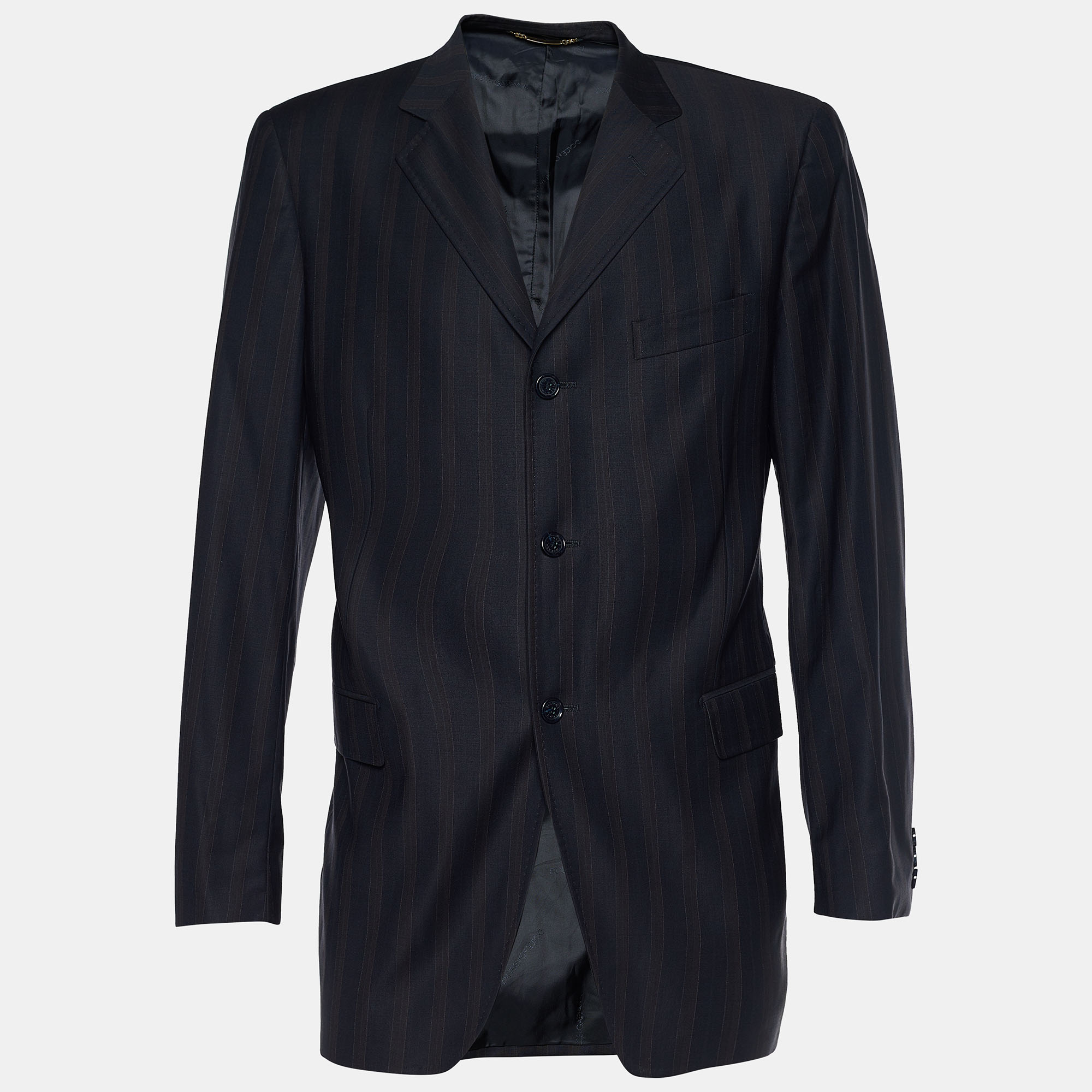 Dolce & gabbana midnight blue striped wool single breasted blazer xl