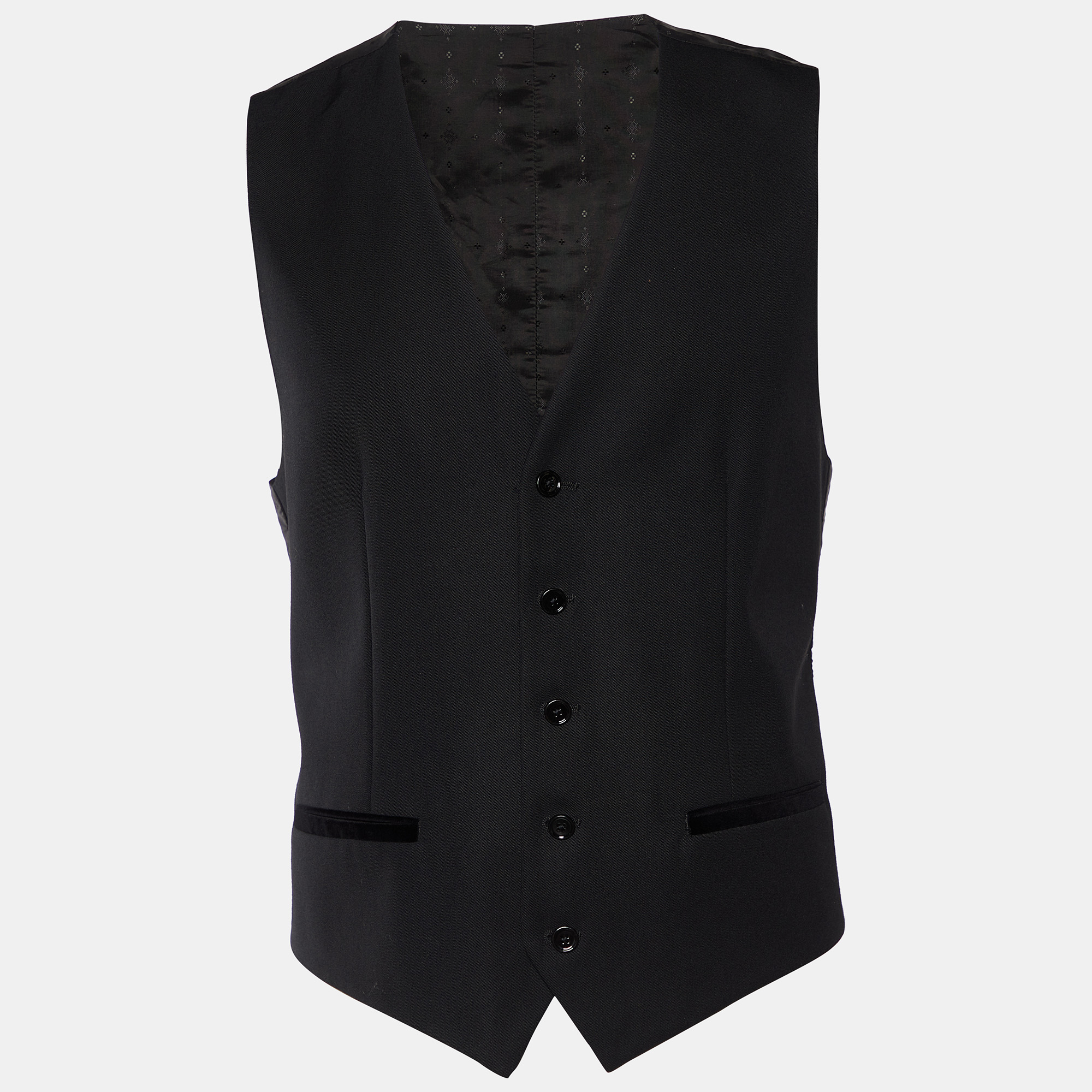 Dolce & Gabbana Black Wool & Silk Button Front Waistcoat M