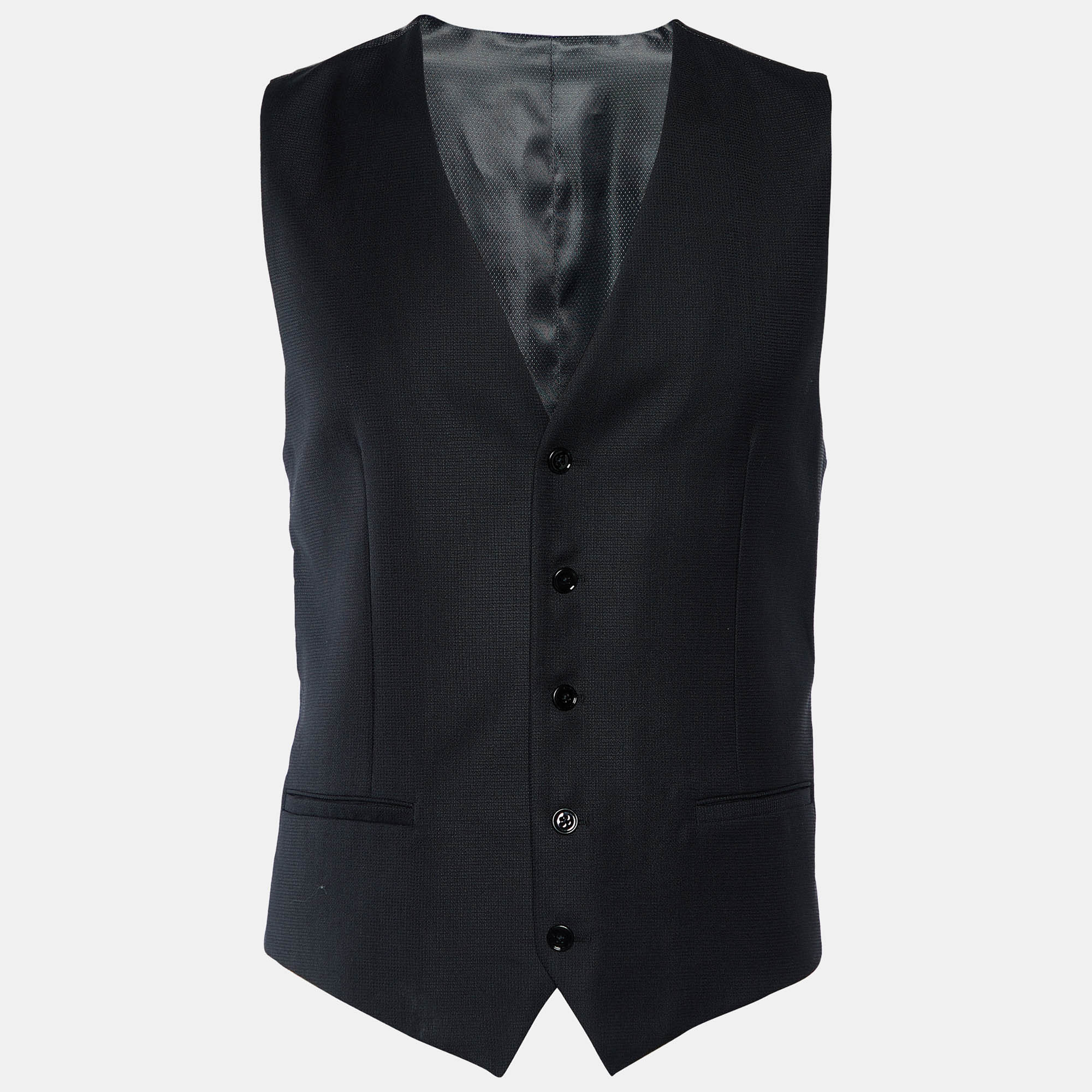 Dolce & Gabbana Black Textured Wool & Silk Vest M