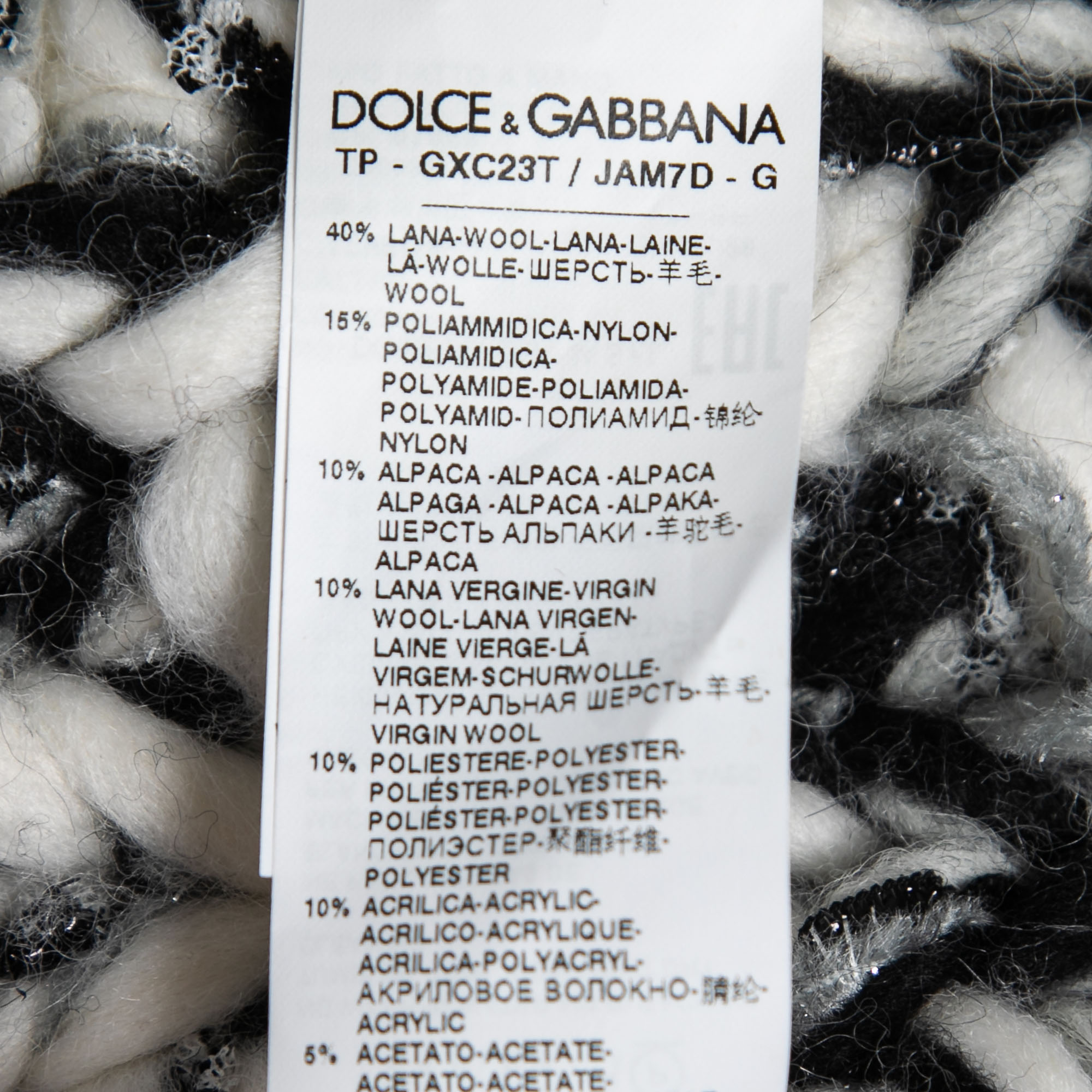 Dolce & Gabbana White & Black Wool Knitted Sweater M