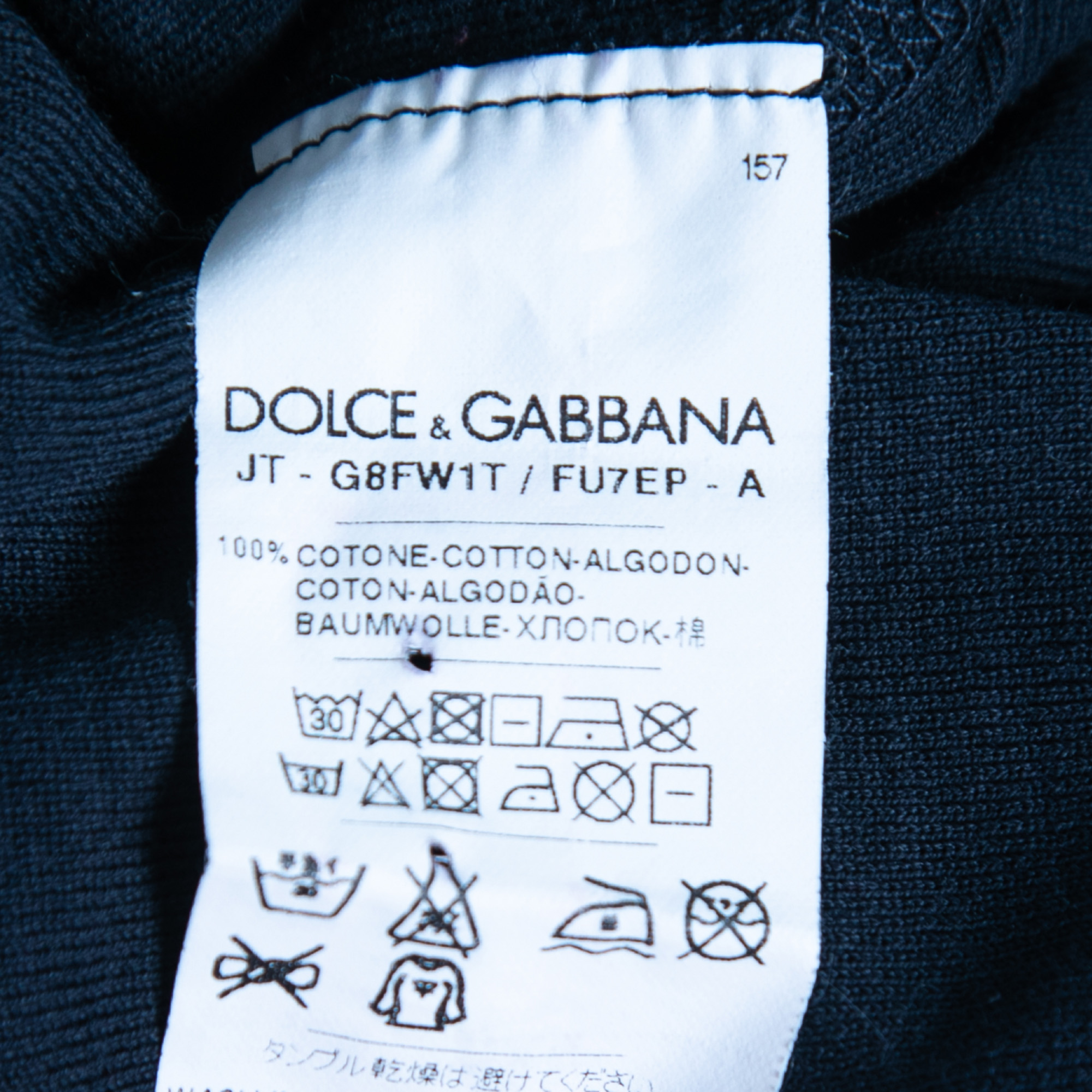 Dolce & Gabbana Navy Blue Stretch Cotton Buttoned T-Shirt S
