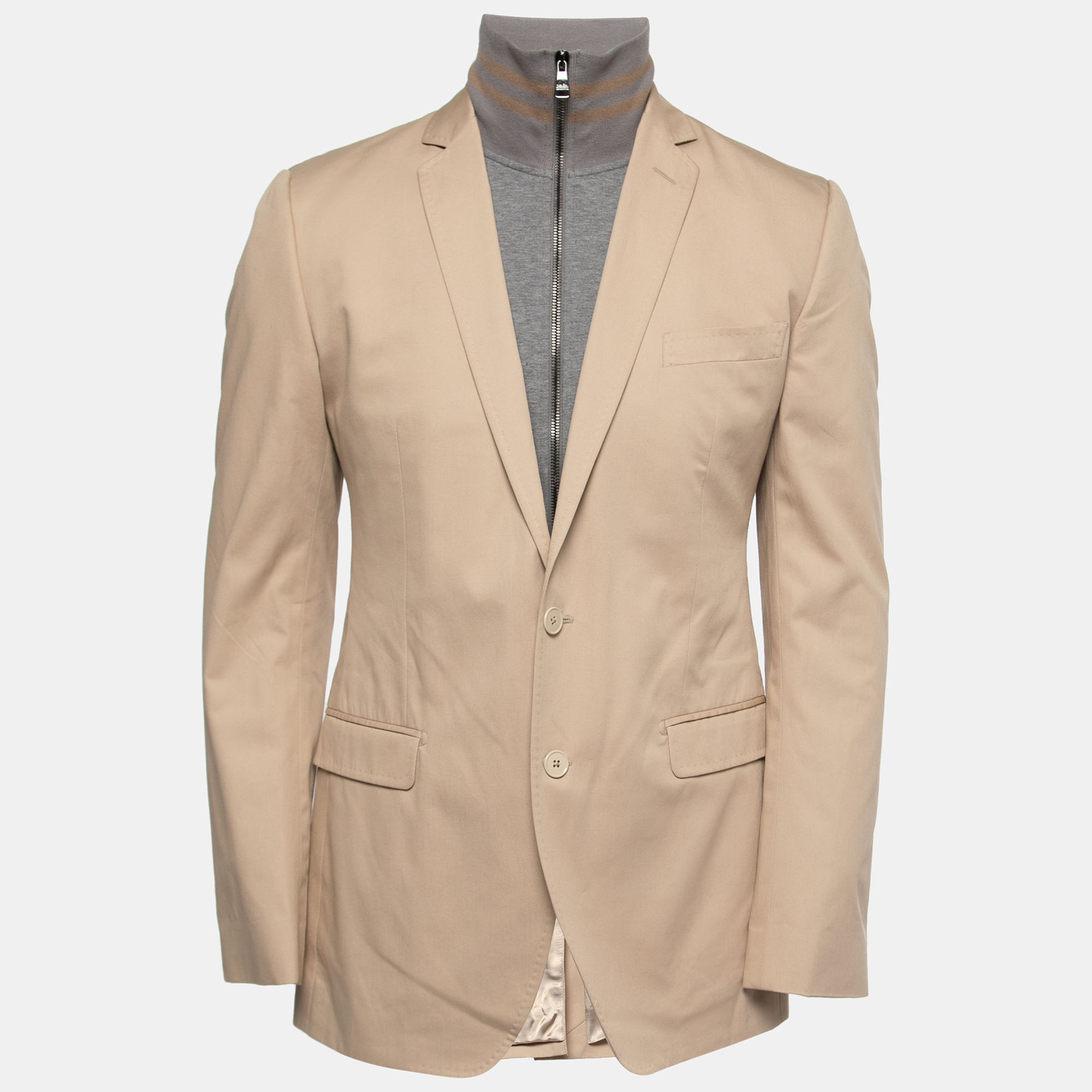 Dolce & Gabbana Beige Cotton Zip-Up Sweater Insert Blazer M