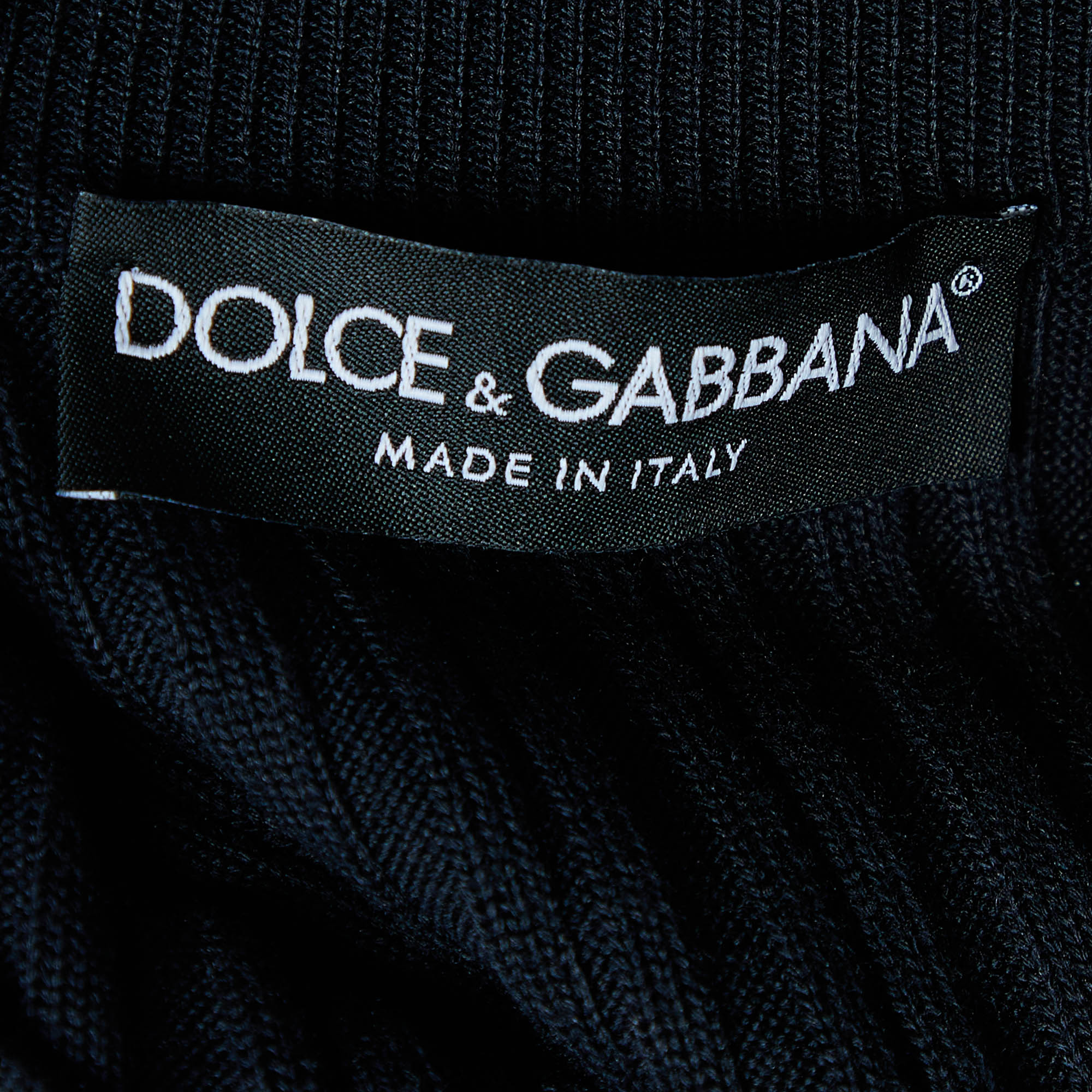 Dolce & Gabbana Navy Blue Rib Knit V-Neck Pullover L