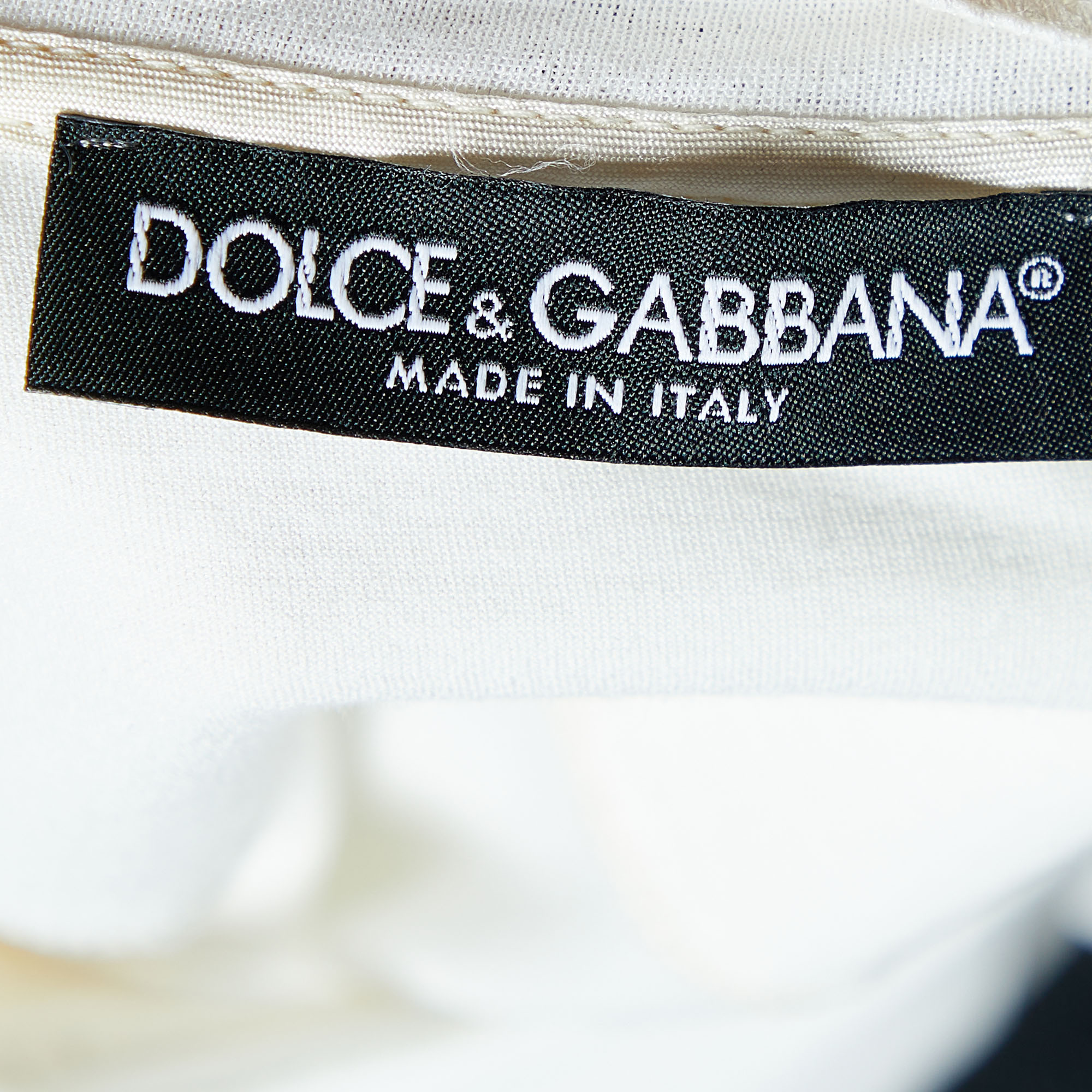 Dolce & Gabbana Light Cream Cotton Knit & Silk Button Front T-Shirt XS