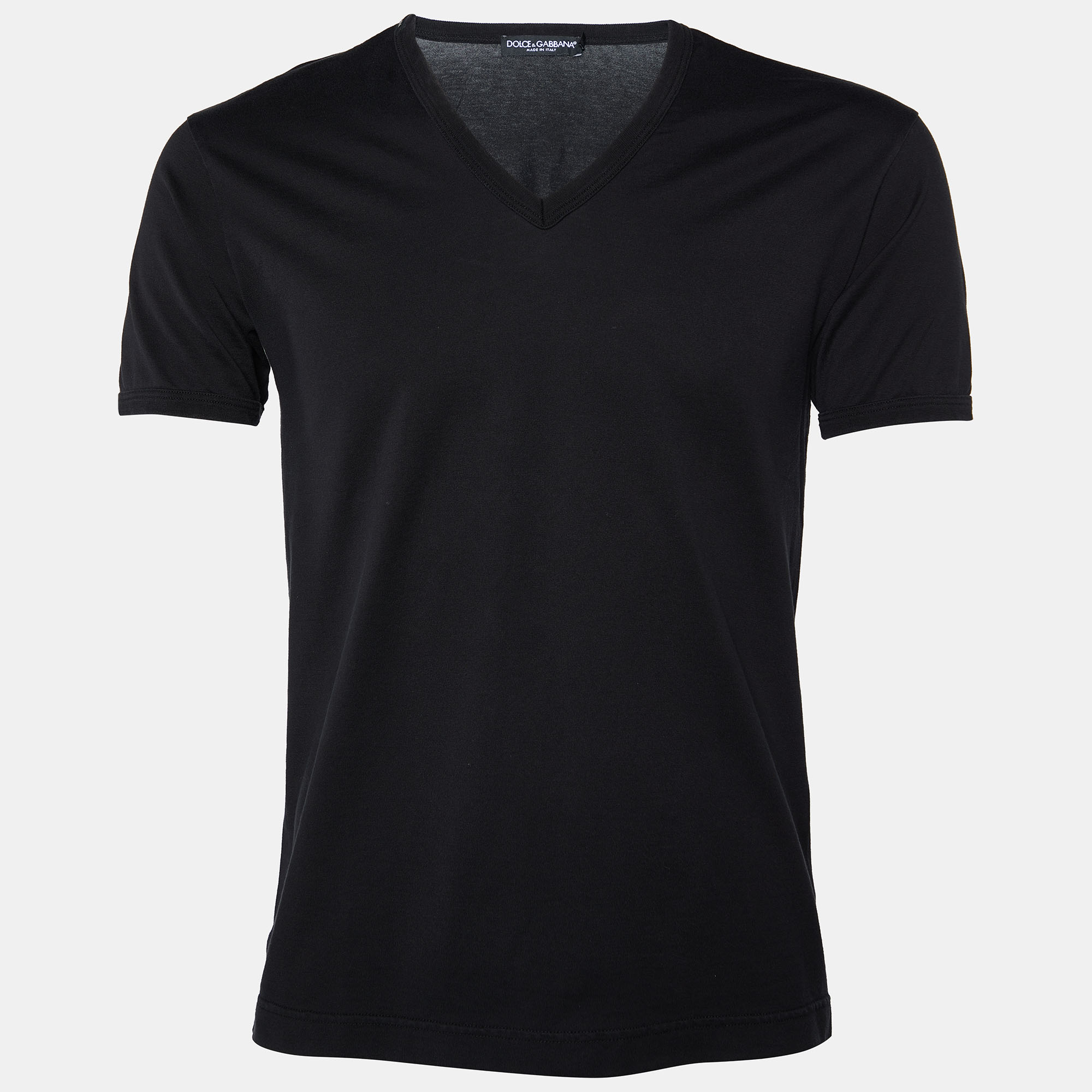 Dolce & Gabbana Black Cotton Knit V-Neck T-Shirt S