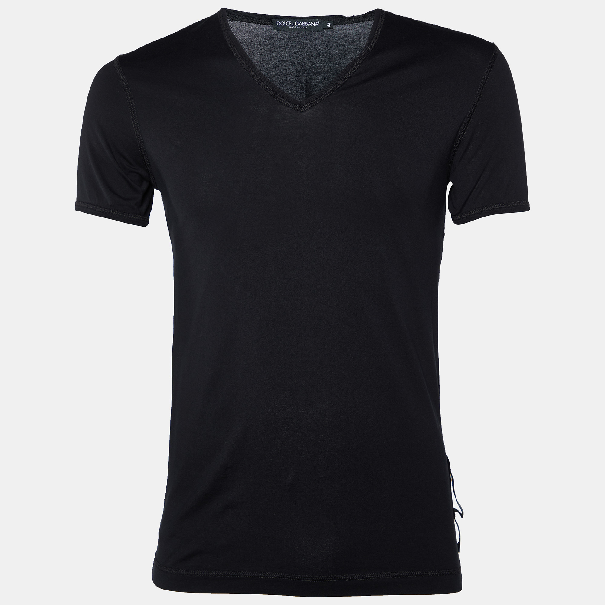 Dolce & Gabbana Black Cotton Knit Overlock V-Neck T-Shirt XS