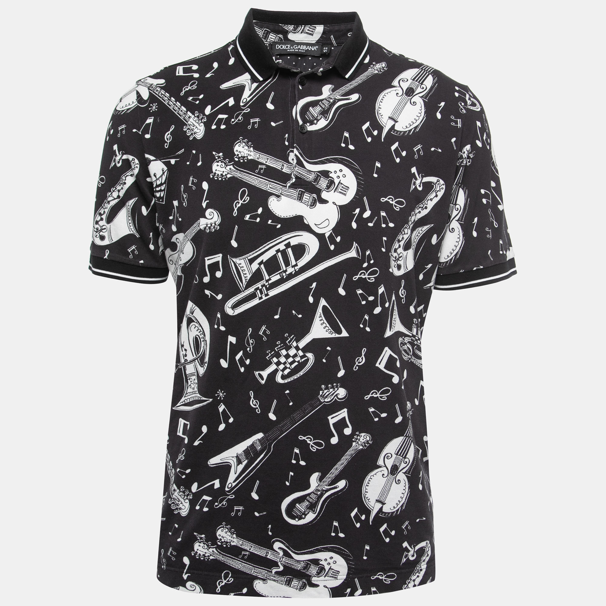 Dolce & Gabbana Black Music Print Cotton Pique Polo T-Shirt XL