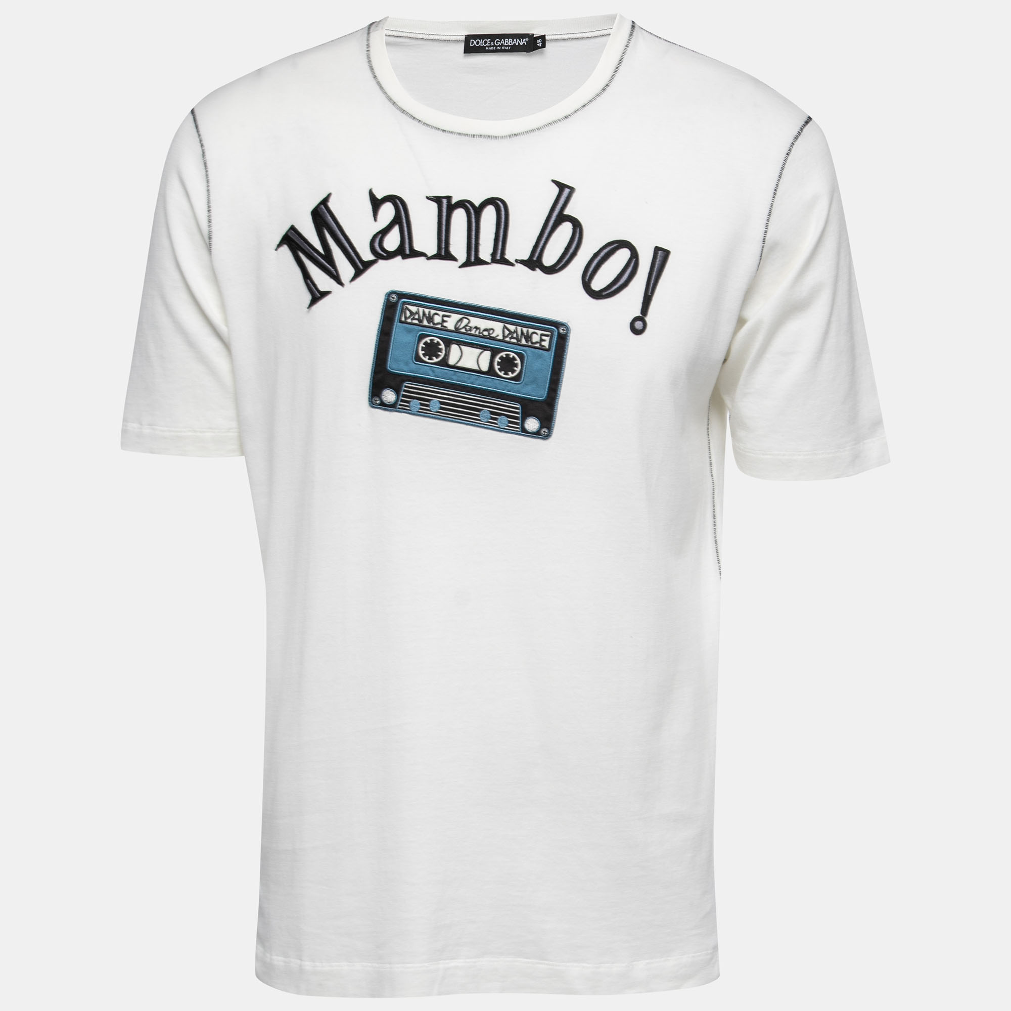 Dolce & Gabbana Off White Mambo Embroidered Crew Neck Half Sleeve T-shirt M