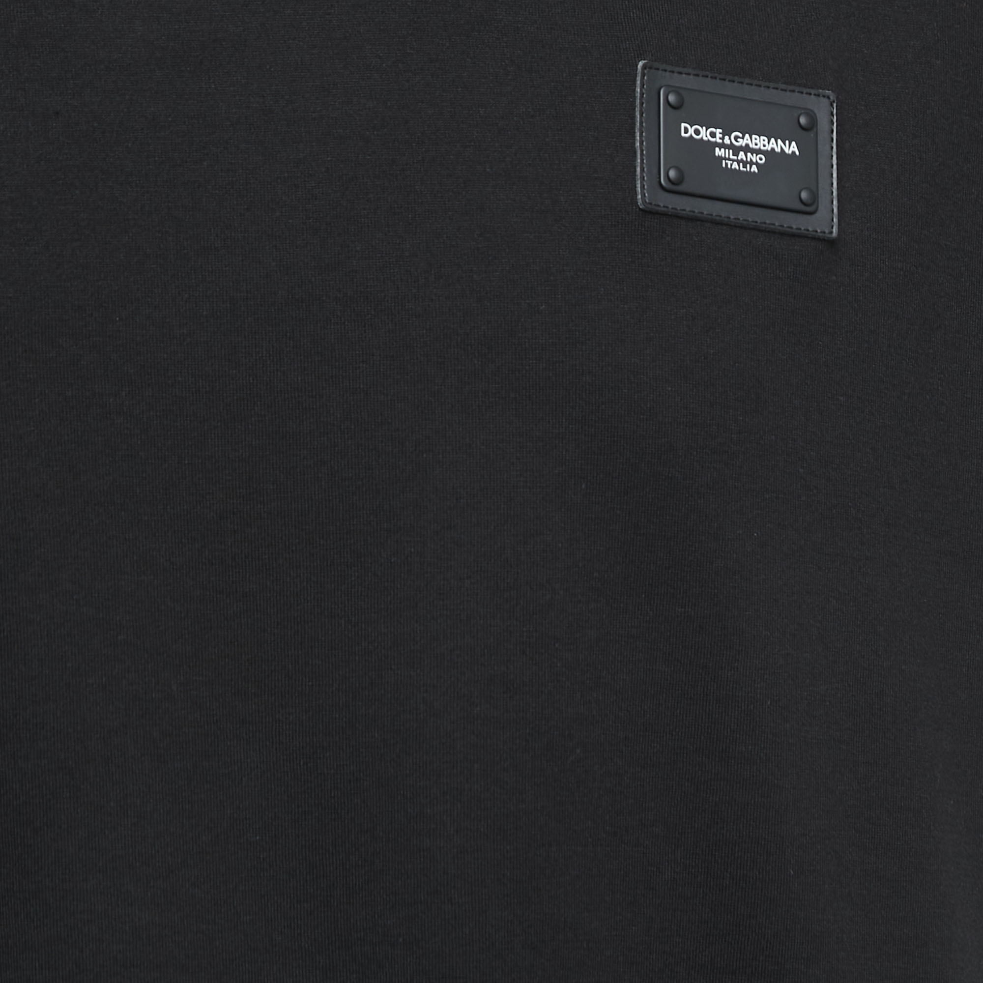 Dolce & Gabbana Black Cotton Logo Patch Crew Neck Half Sleeve T-Shirt XXL