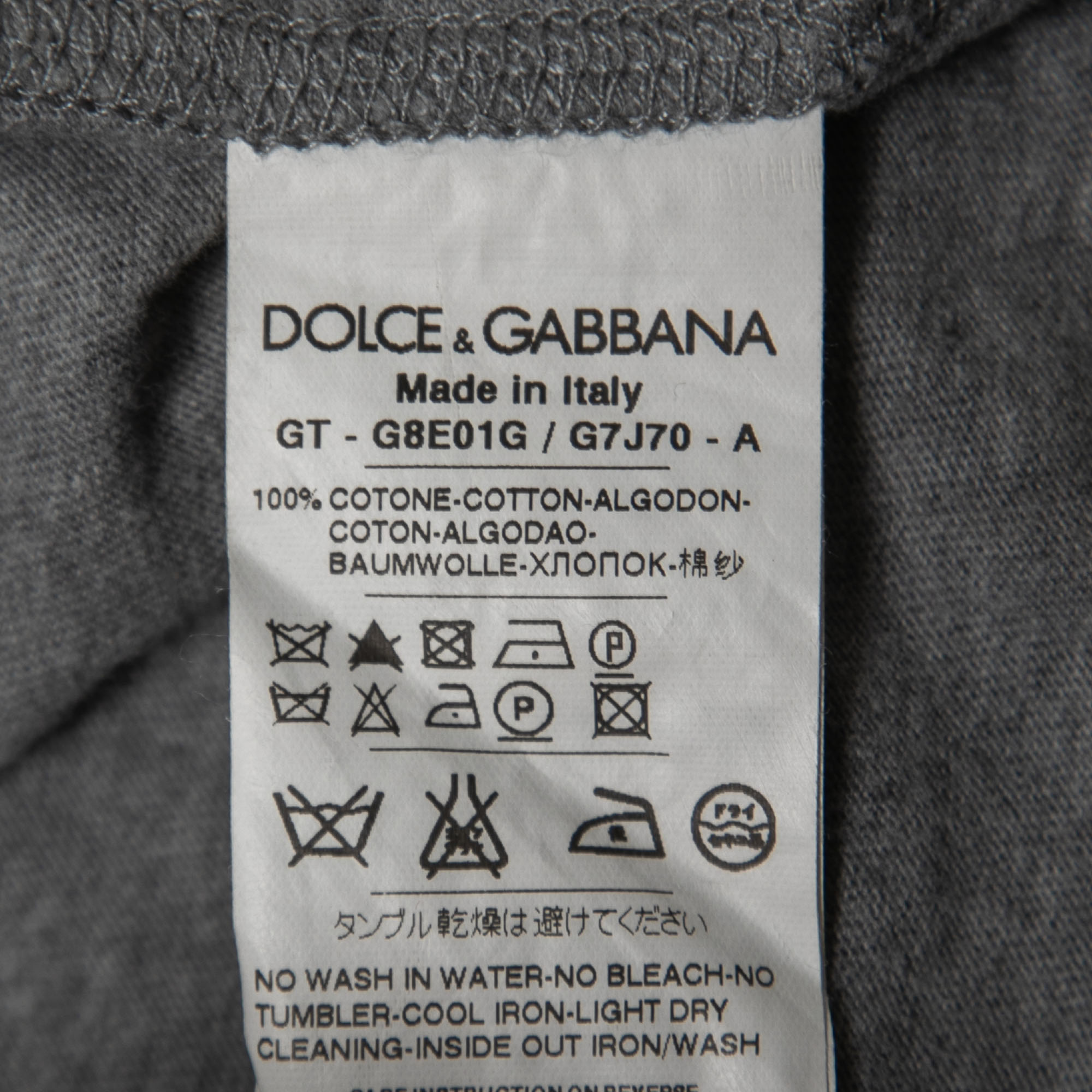 Dolce & Gabbana Grey Cotton Logo Detail Crew Neck T-Shirt 3XL