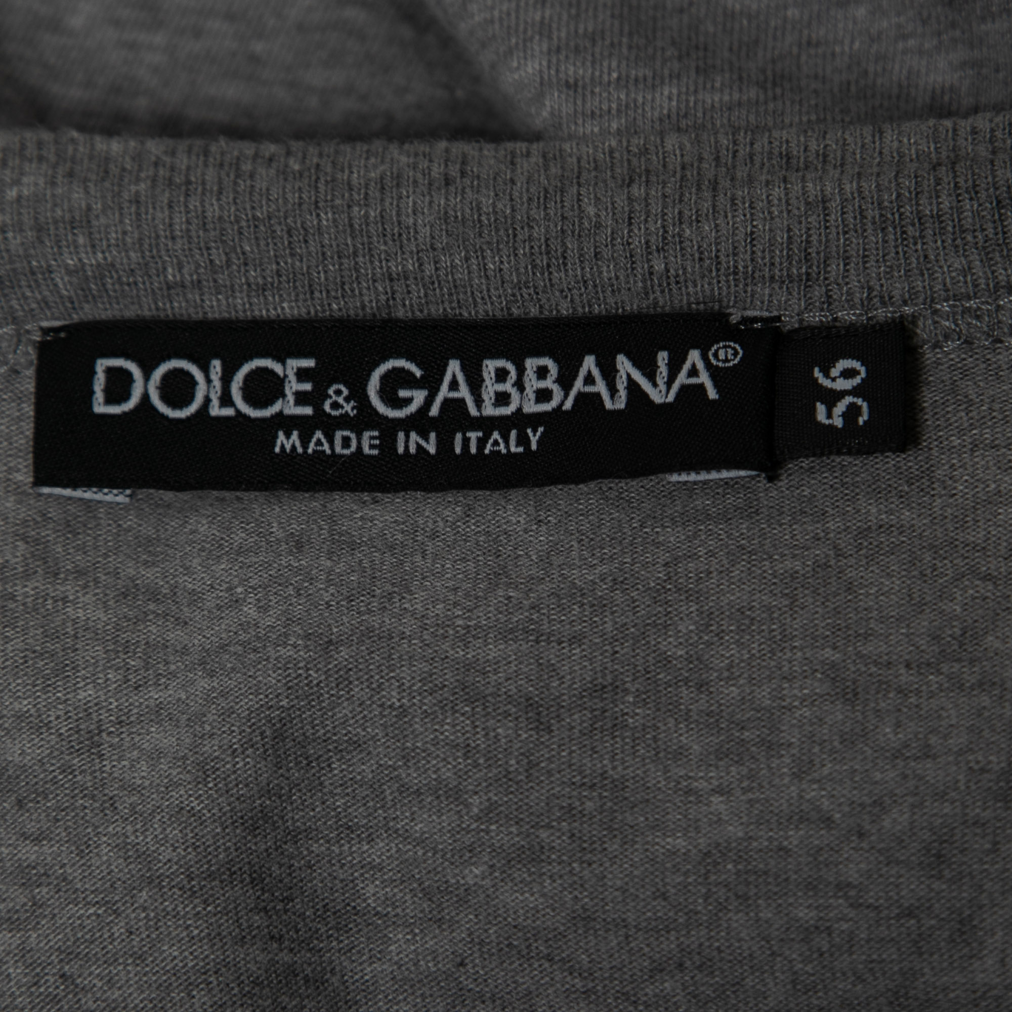 Dolce & Gabbana Grey Cotton Logo Detail Crew Neck T-Shirt 3XL