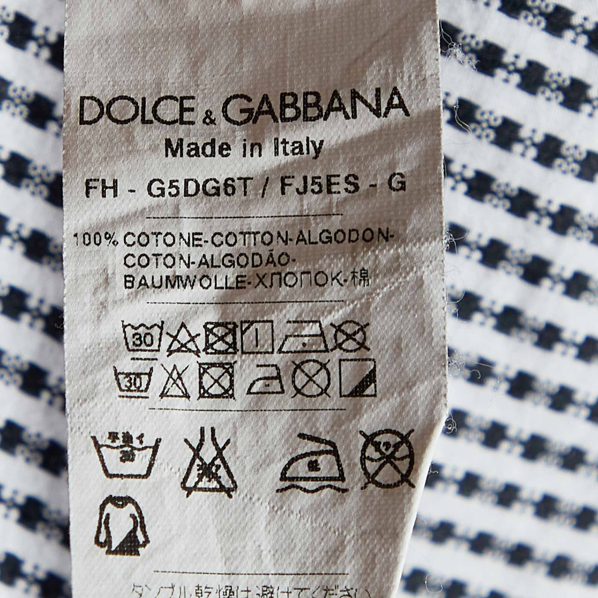 Dolce & Gabbana White Floral Pattern Cotton Button Front Shirt XXL