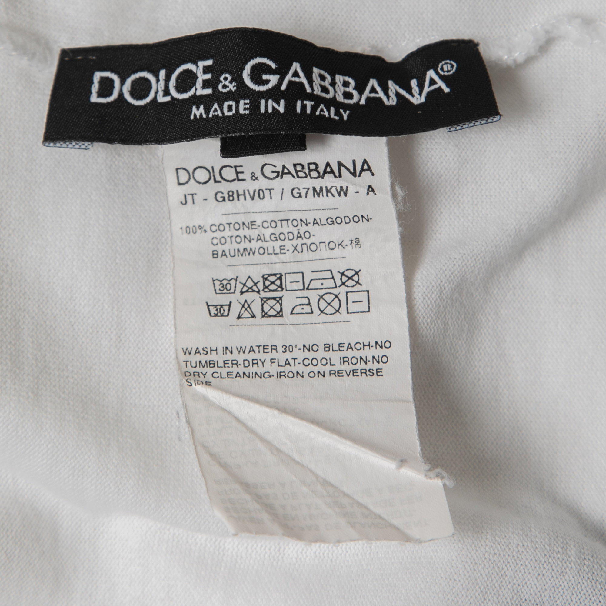 Dolce & Gabbana White Logo Embroidered Cotton Crew Neck Half Sleeve T-Shirt 3XL