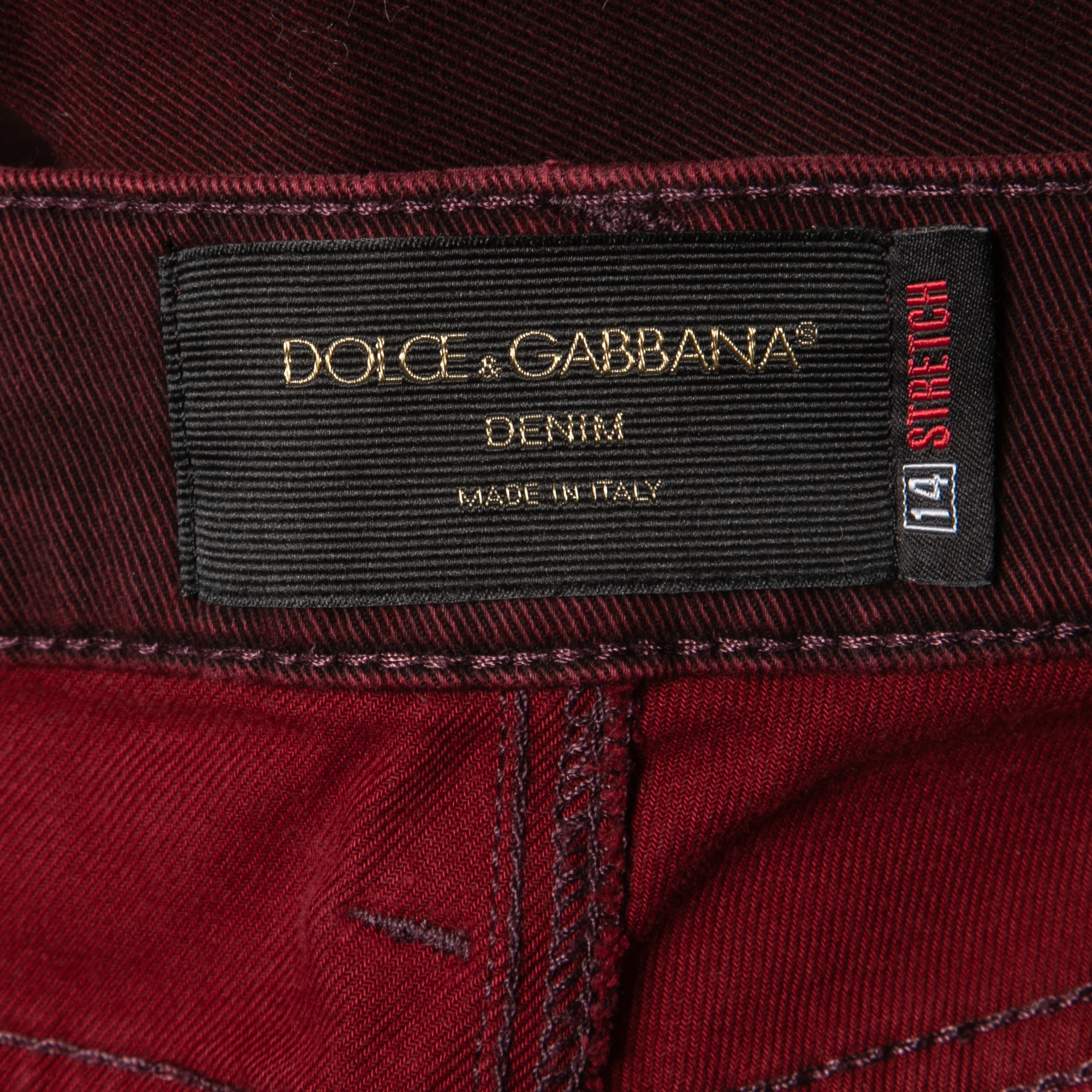 Dolce & Gabbana Burgundy Denim 14 Stretch Jeans M Waist 34