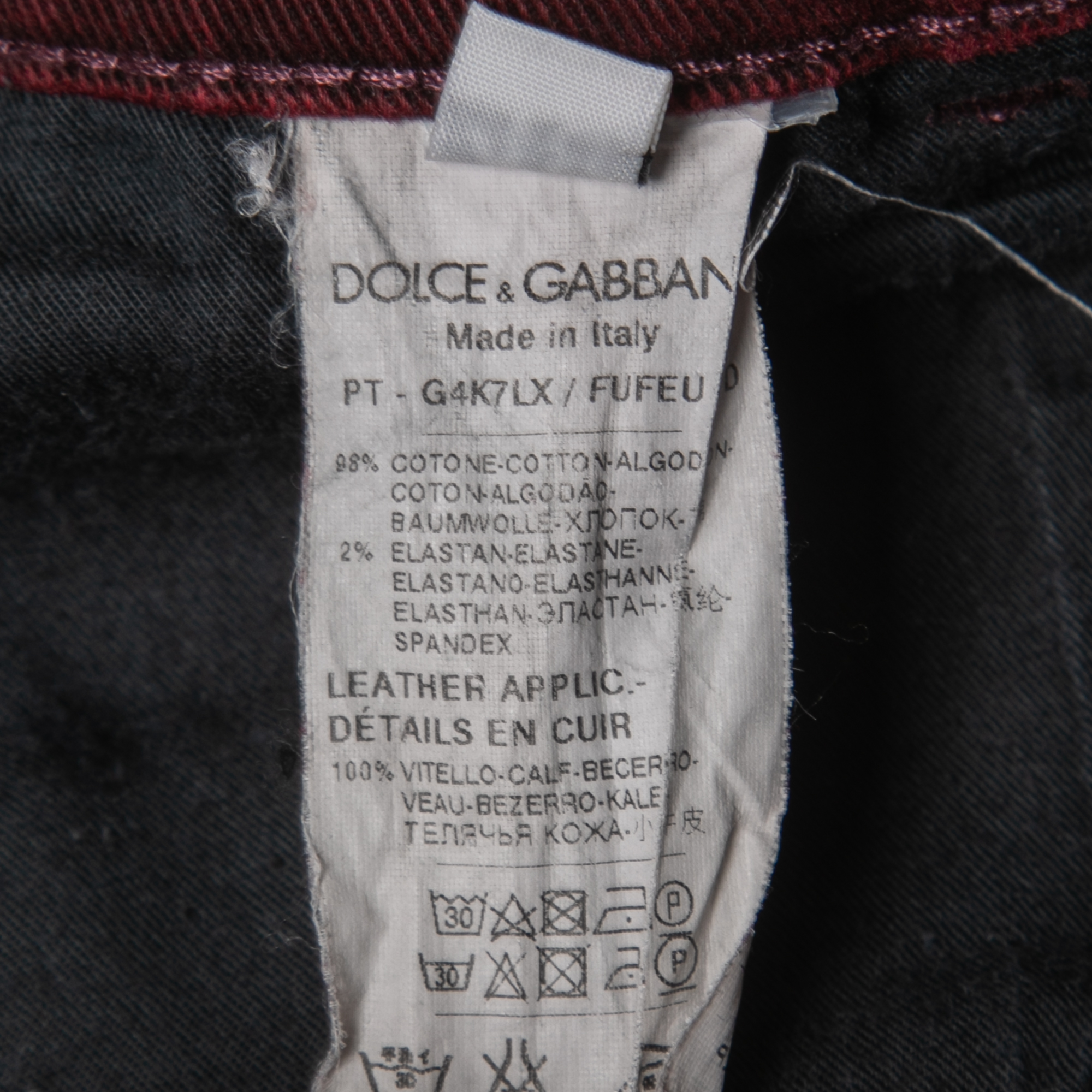 Dolce & Gabbana Burgundy Denim 14 Stretch Jeans M Waist 34