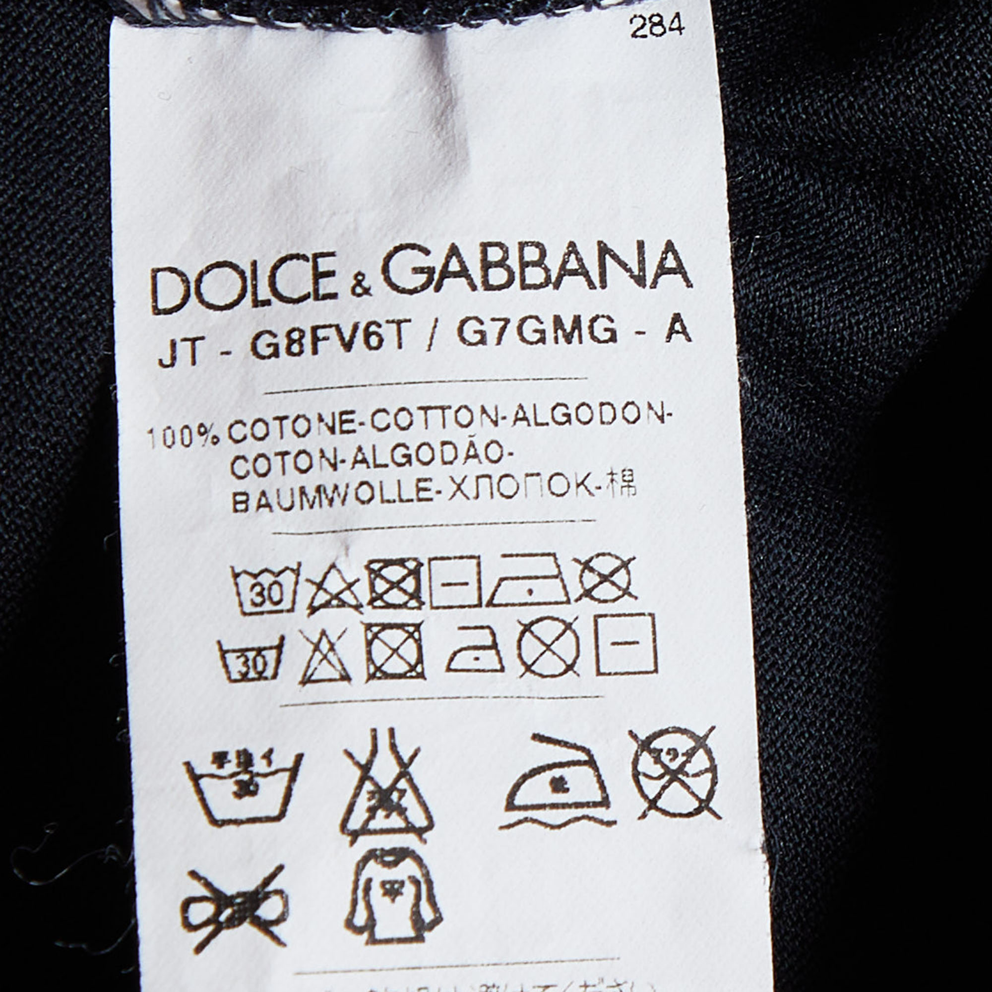 Dolce & Gabbana Black Cotton Knit Applique Detail V-Neck T-Shirt XXL