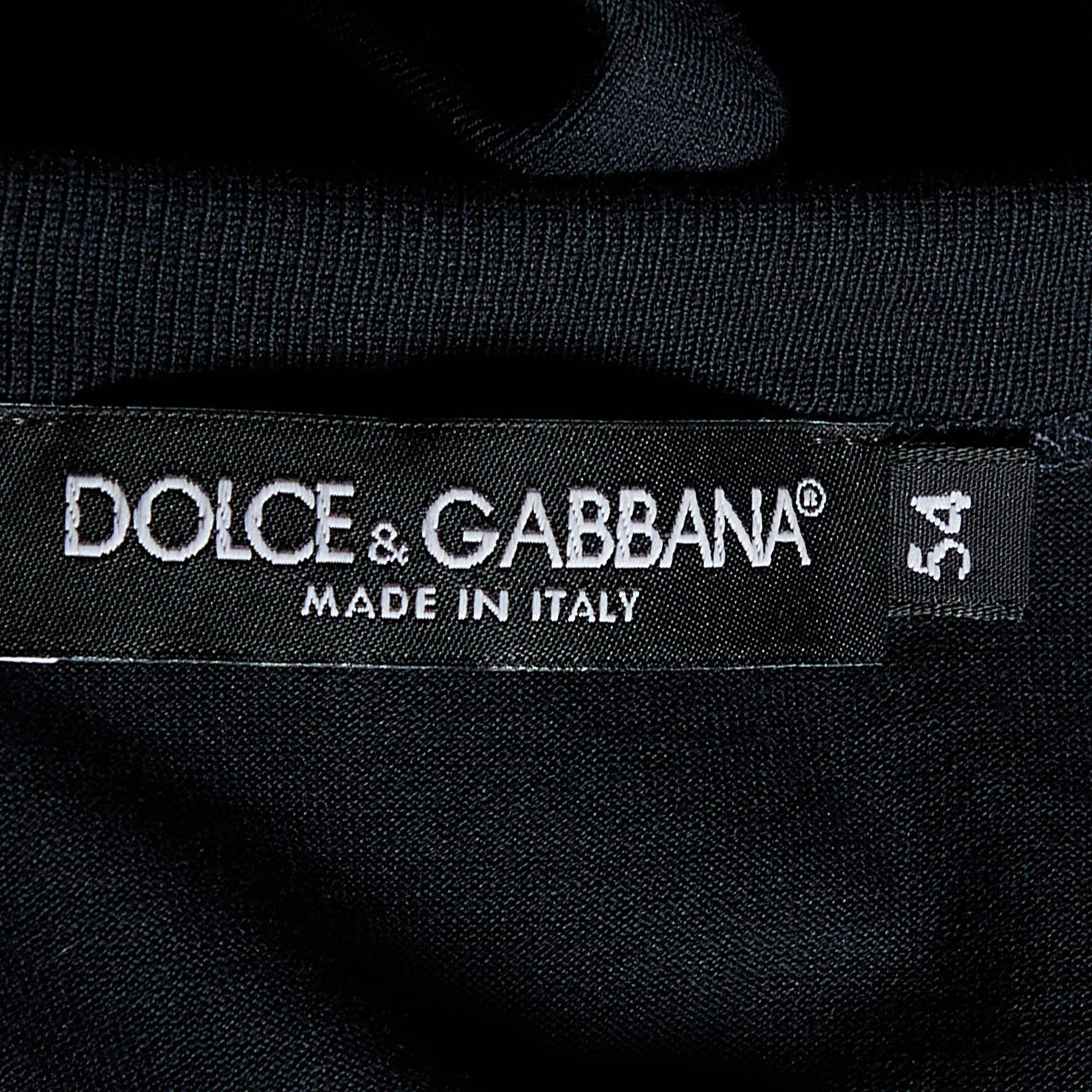 Dolce & Gabbana Black Cotton Knit Applique Detail V-Neck T-Shirt XXL