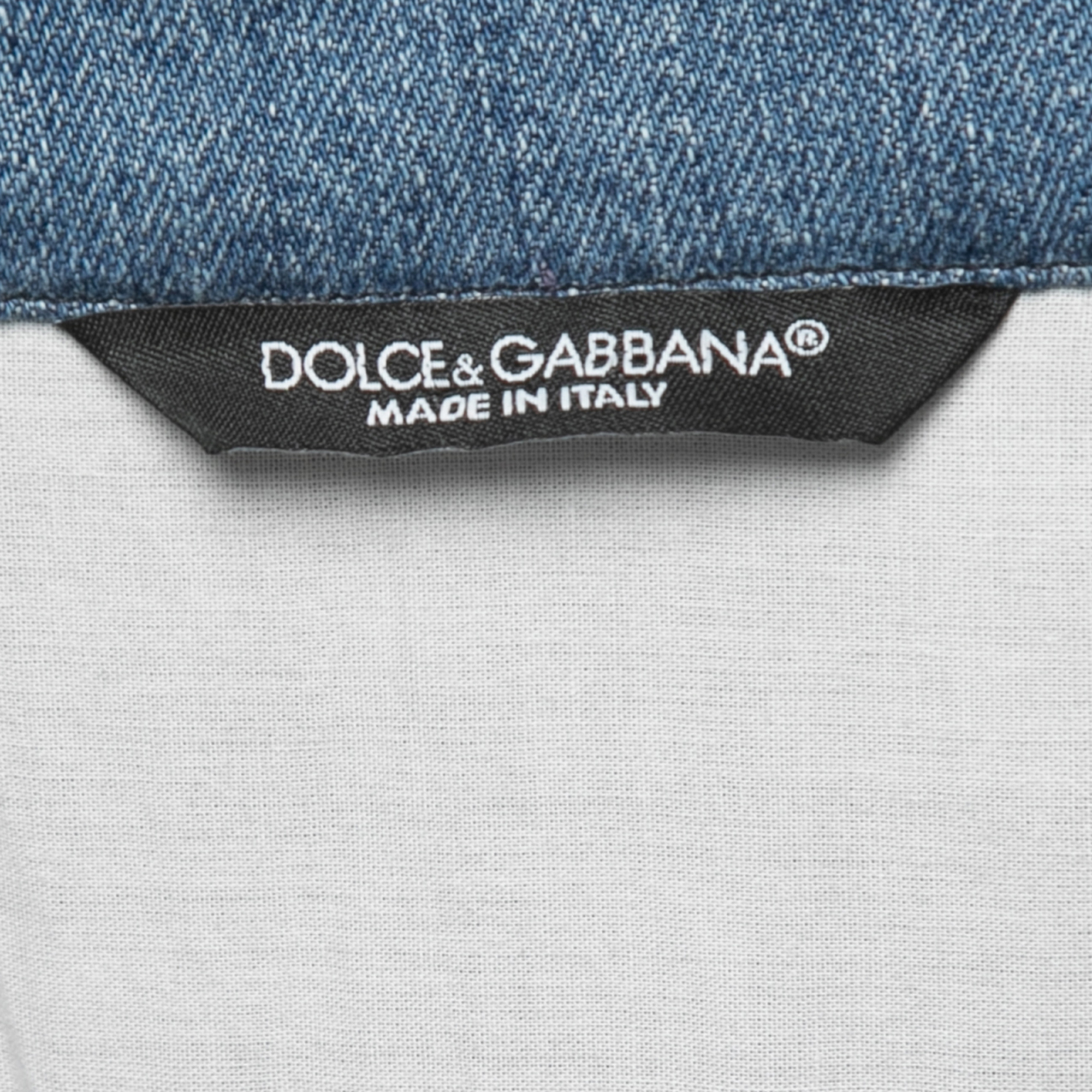 Dolce & Gabbana Blue Denim Patch Work Oversized Shirt S