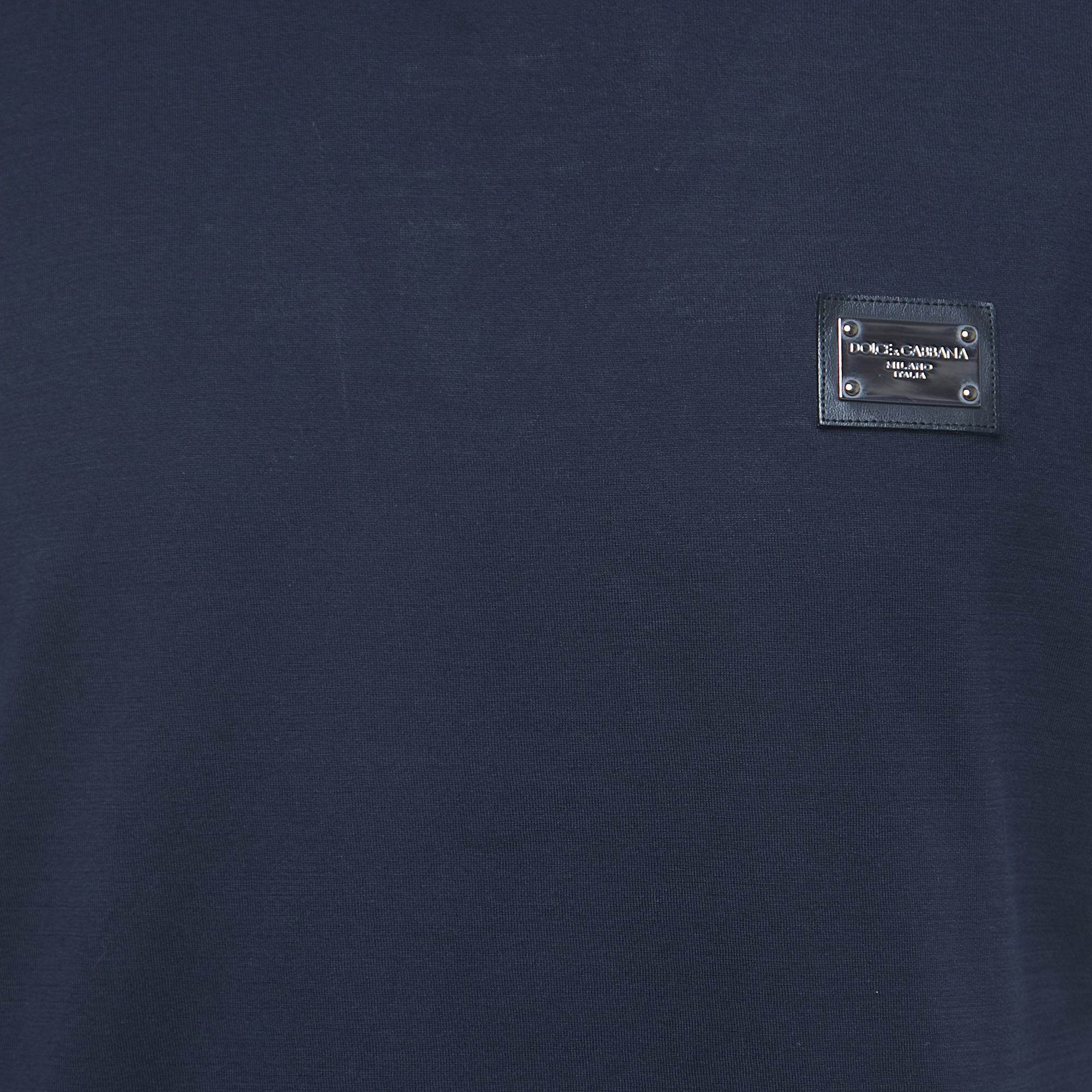 Dolce & Gabbana Navy Blue Cotton Logo Applique Half Sleeve T-Shirt M