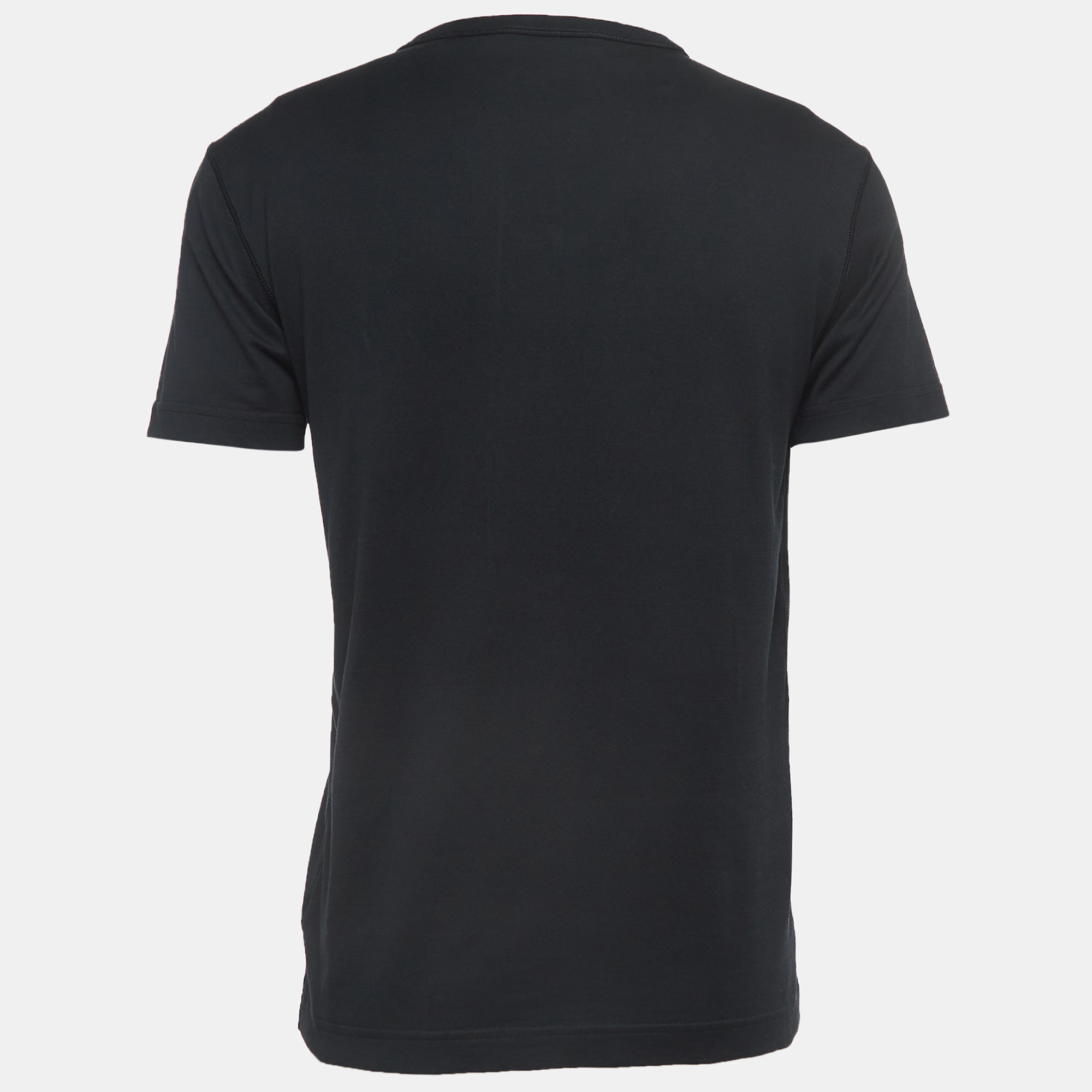 

Dolce & Gabbana Black Cotton Logo Plaque V-Neck T-Shirt