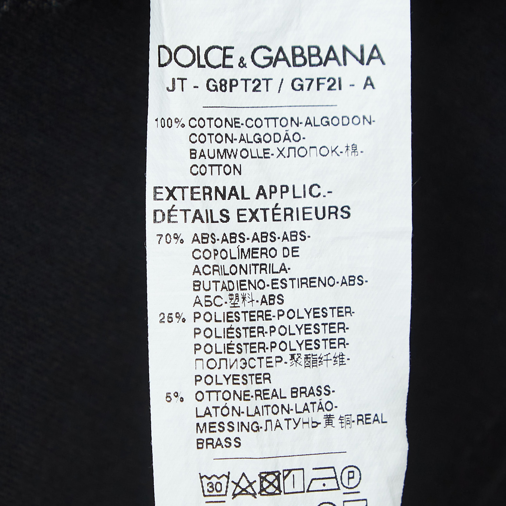 Dolce & Gabbana Black Cotton Logo Plaque V-Neck T-Shirt M