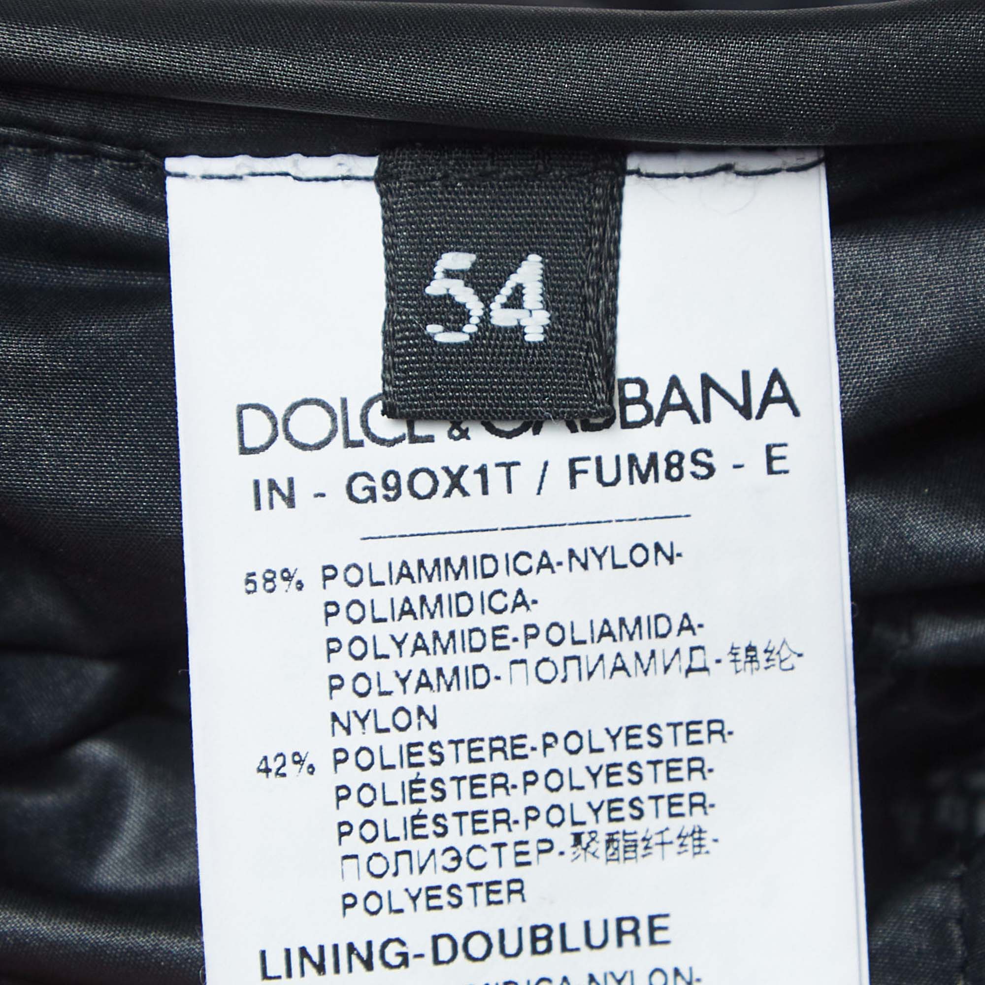 Dolce & Gabbana Navy Blue Quilted Nylon Blend Zip Front Down Jacket XXL