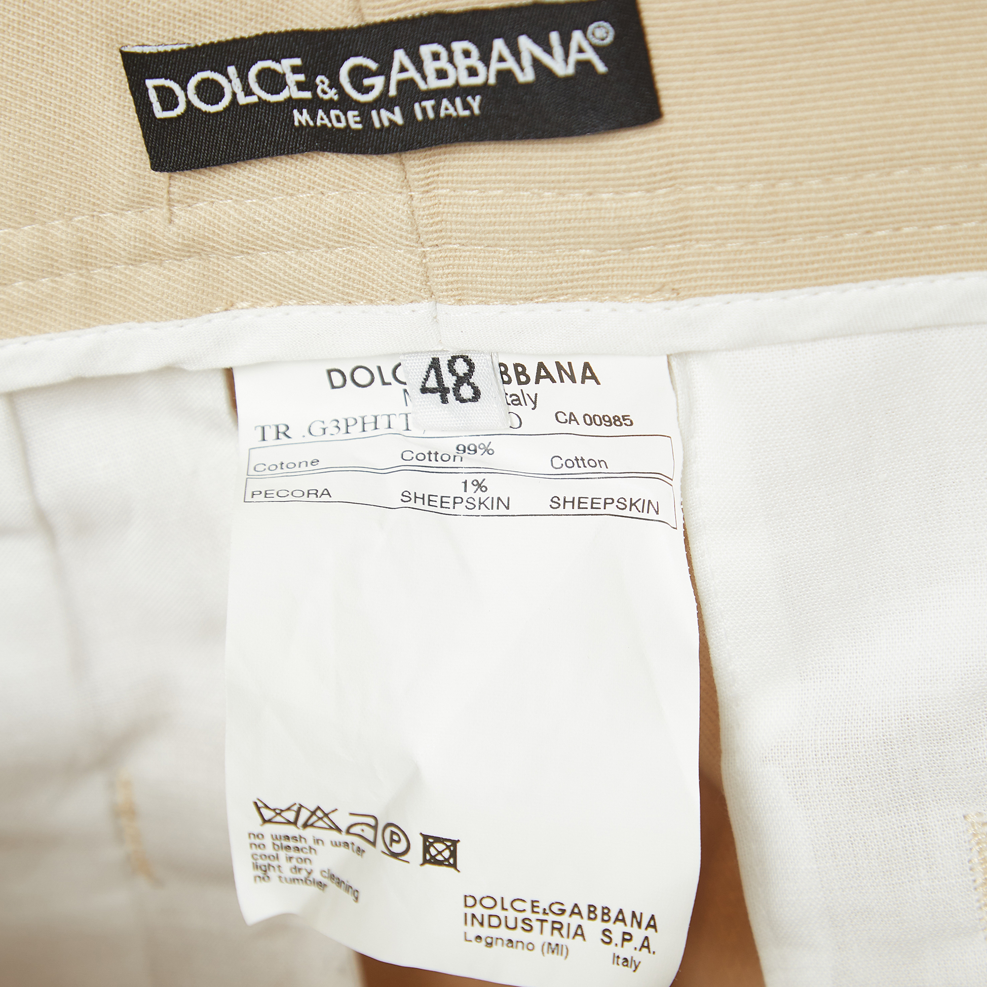 Dolce & Gabbana Beige Cotton Regular Fit Trousers M