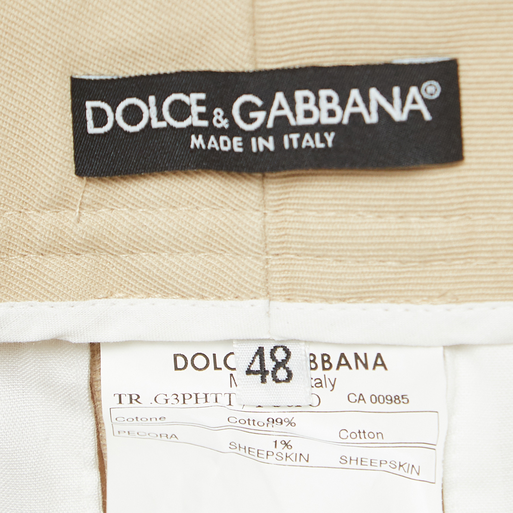 Dolce & Gabbana Beige Cotton Regular Fit Trousers M