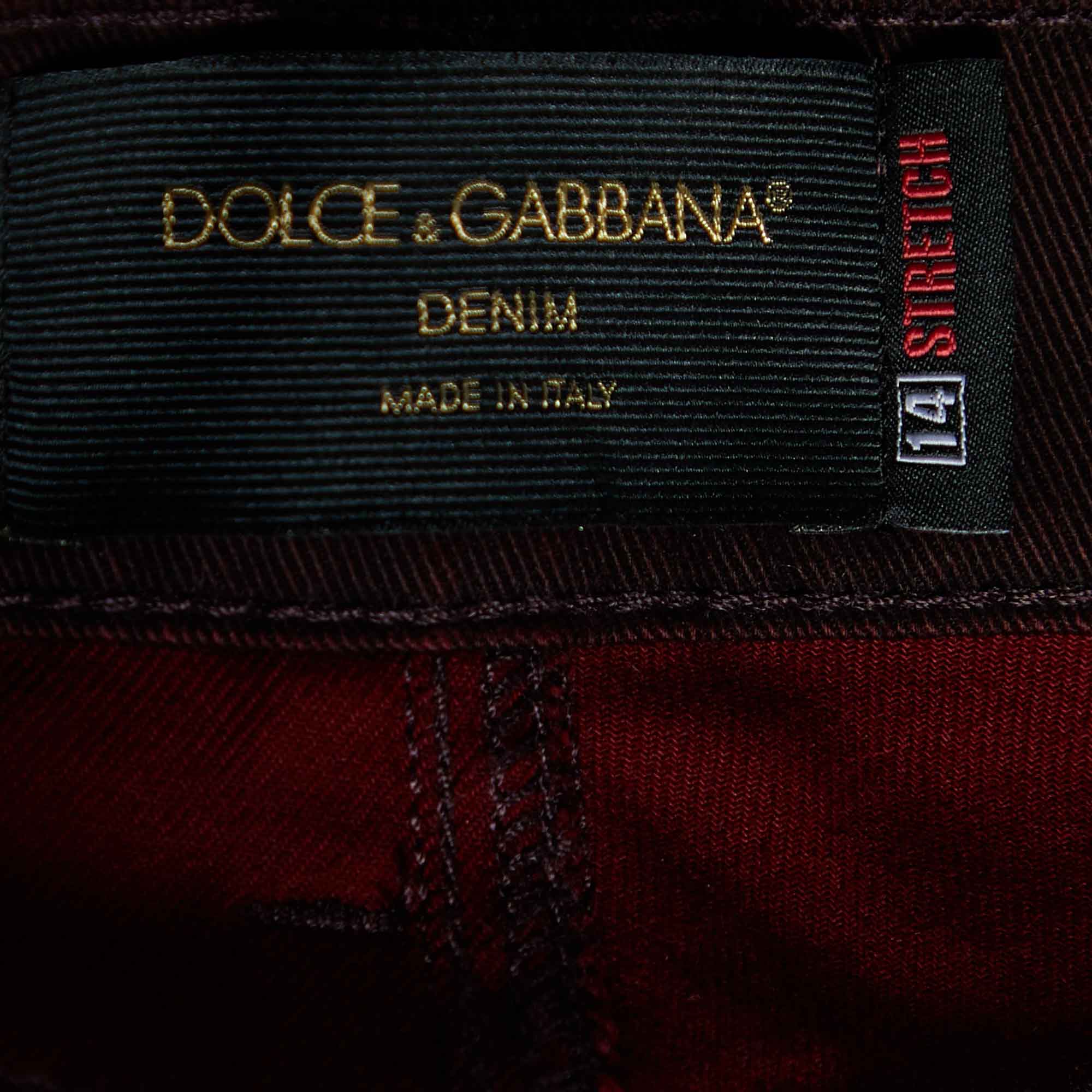 Dolce & Gabbana Burgundy Denim 14 Stretch Slim Fit Jeans M/Waist 33.5