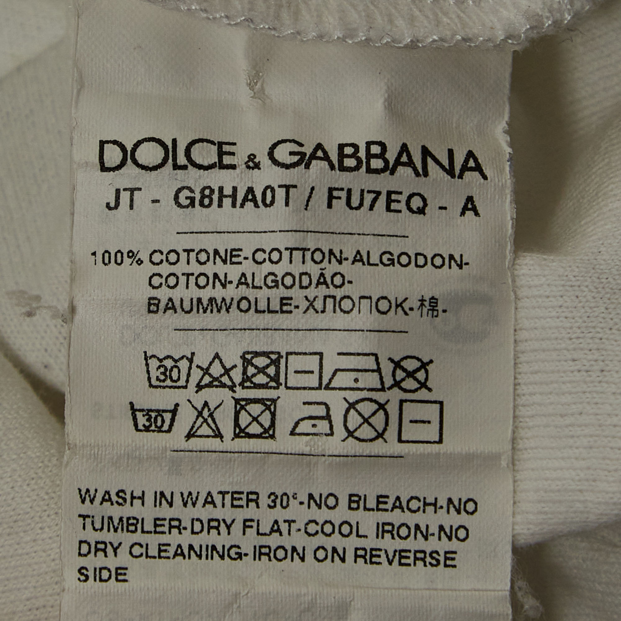 Dolce & Gabbana White Cotton V-Neck T-Shirt M