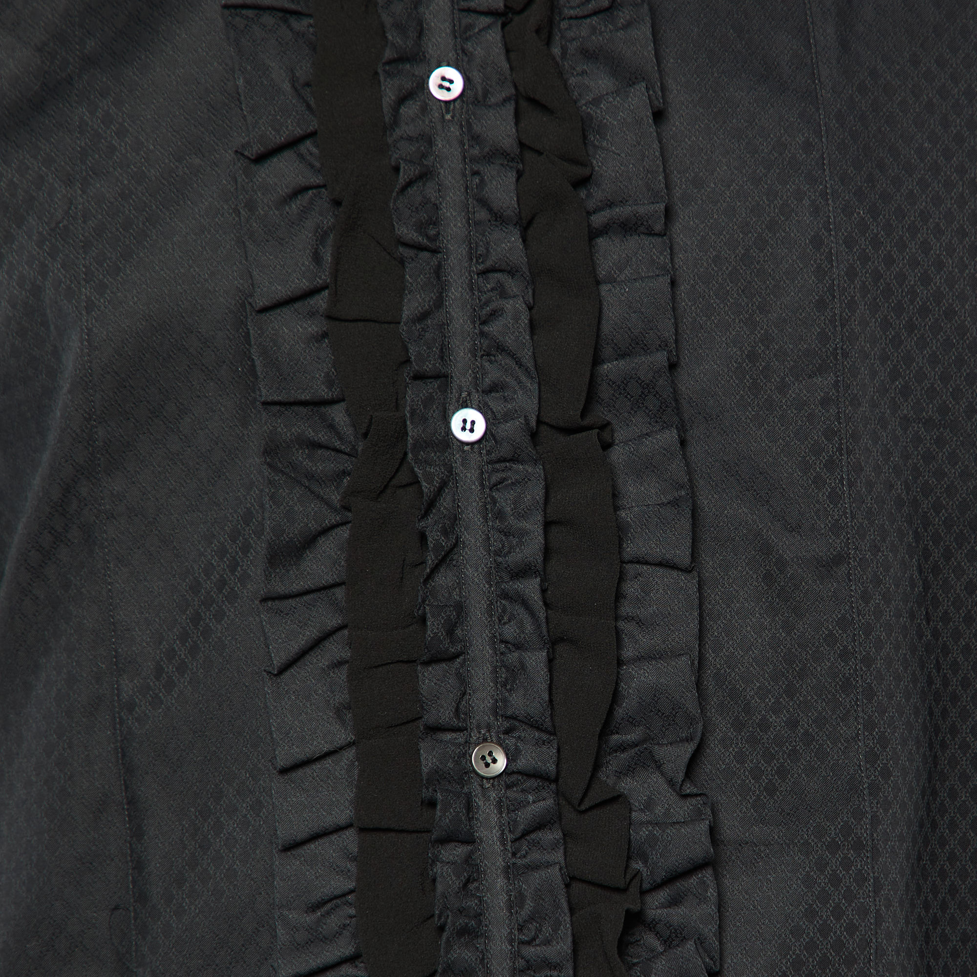Dolce & Gabbana Black Cotton Ruffle Detail Gold Fit Button Front Shirt M
