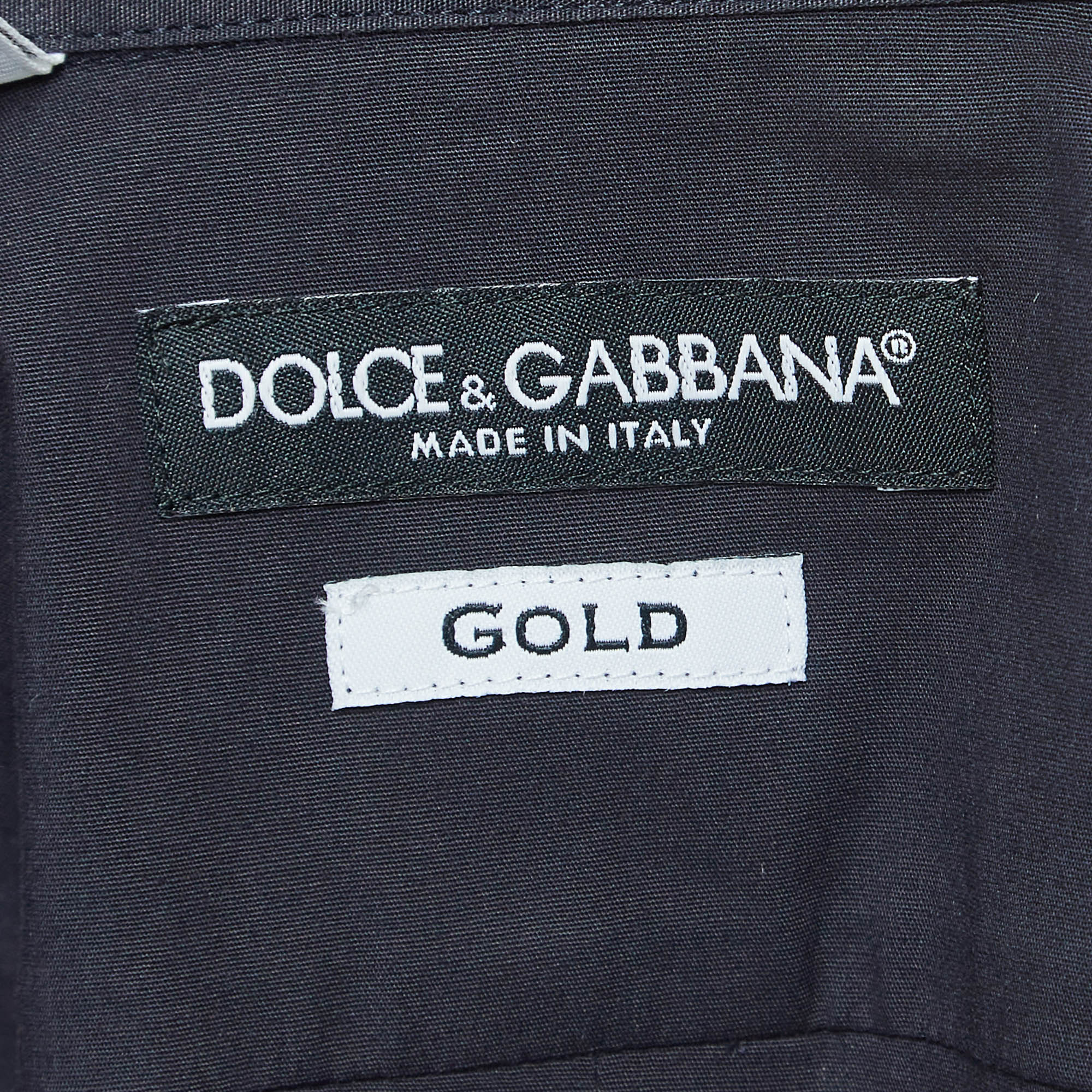 Dolce & Gabbana Gold Navy Blue Cotton Button Front Full Sleeve Shirt S