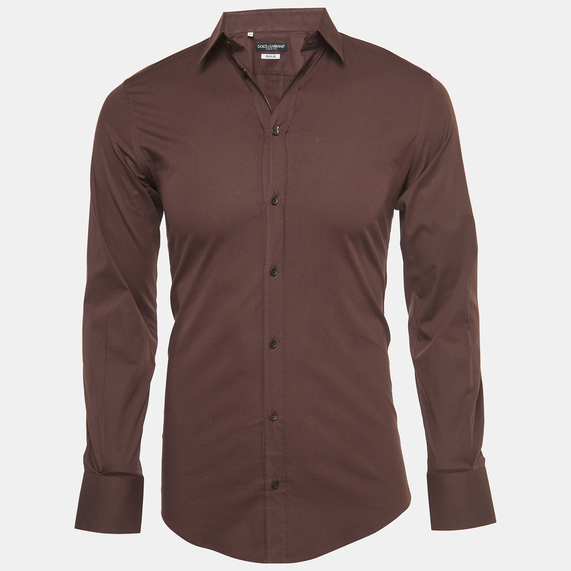 Dolce & gabbana gold brown cotton button front full sleeve shirt s