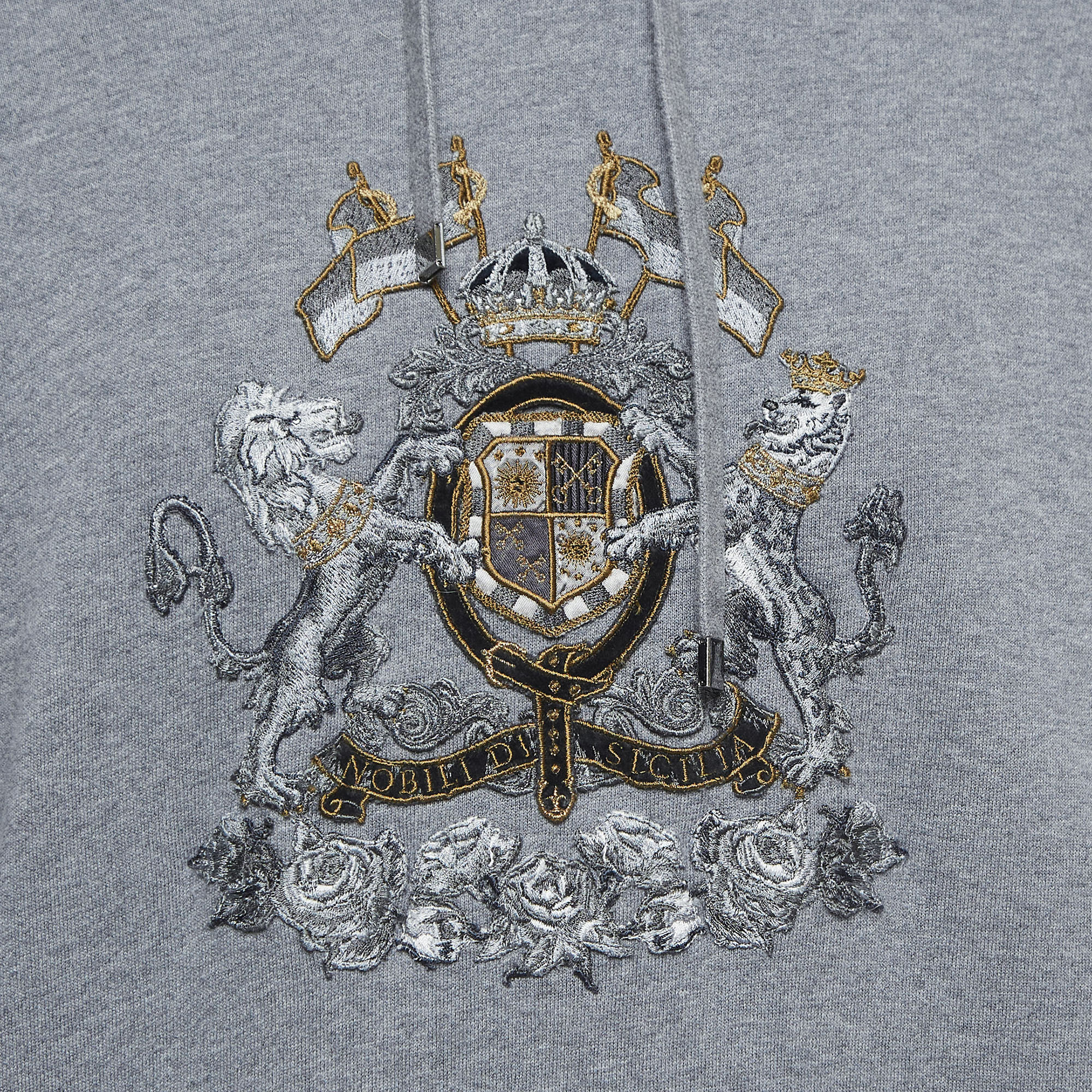 Dolce & Gabbana Grey Embroidered Cotton Knit Hoodie XL