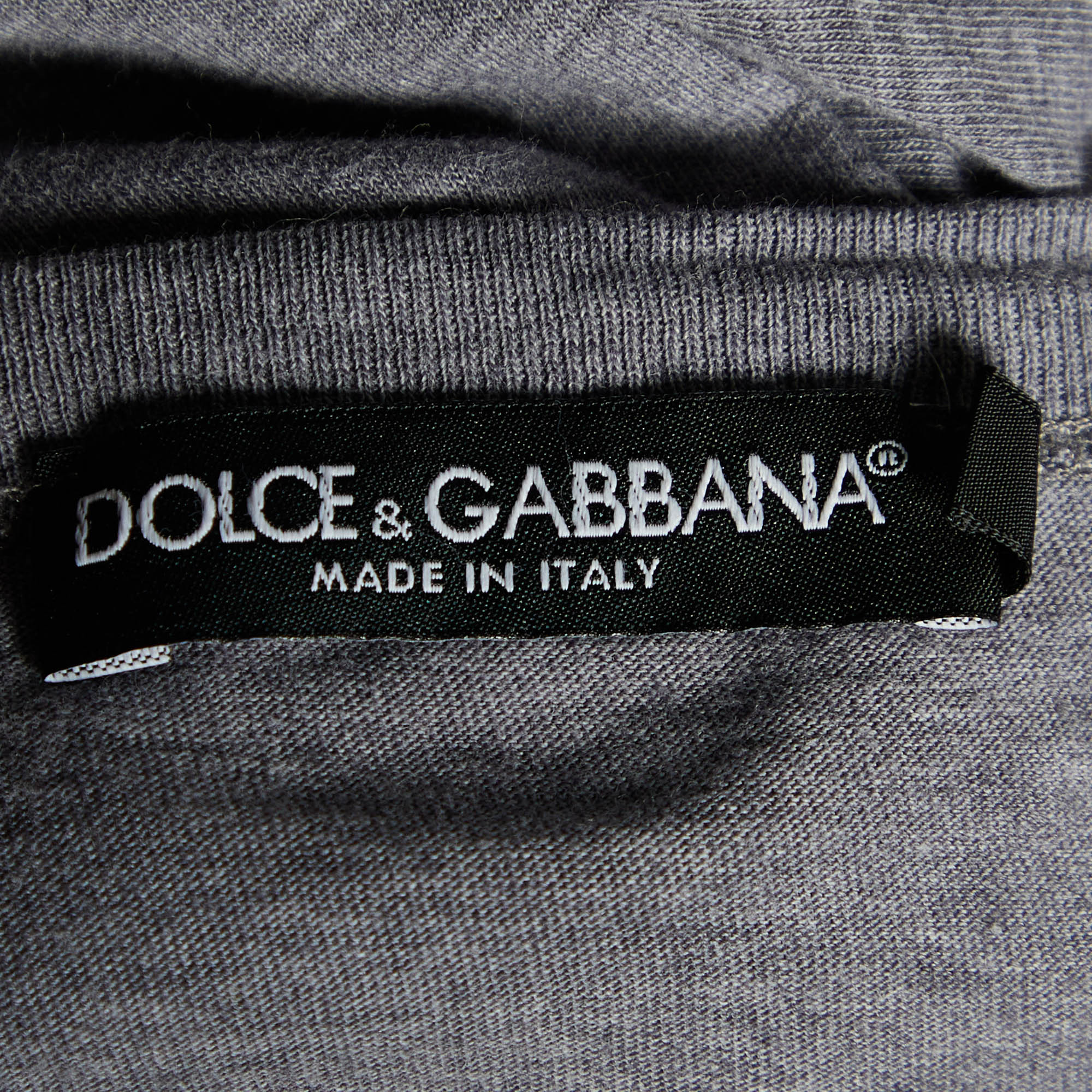 Dolce & Gabbana Grey Cotton Knit V-Neck T-Shirt 4XL