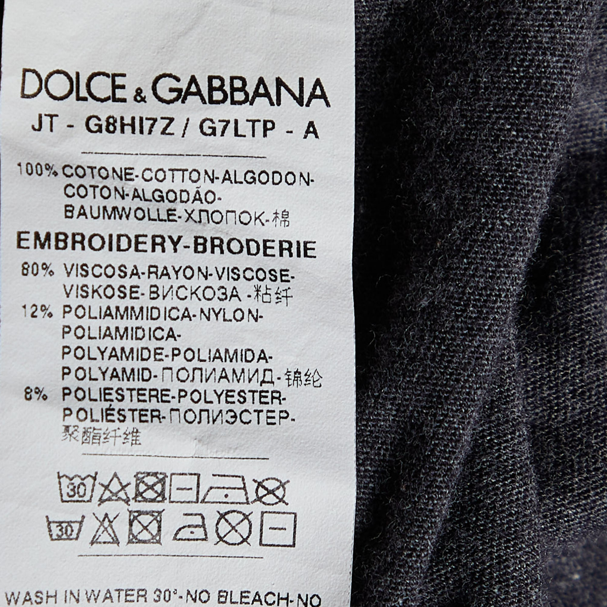 Dolce & Gabbana Charcoal Grey Cotton Knit Devil Motif T-Shirt 5XL