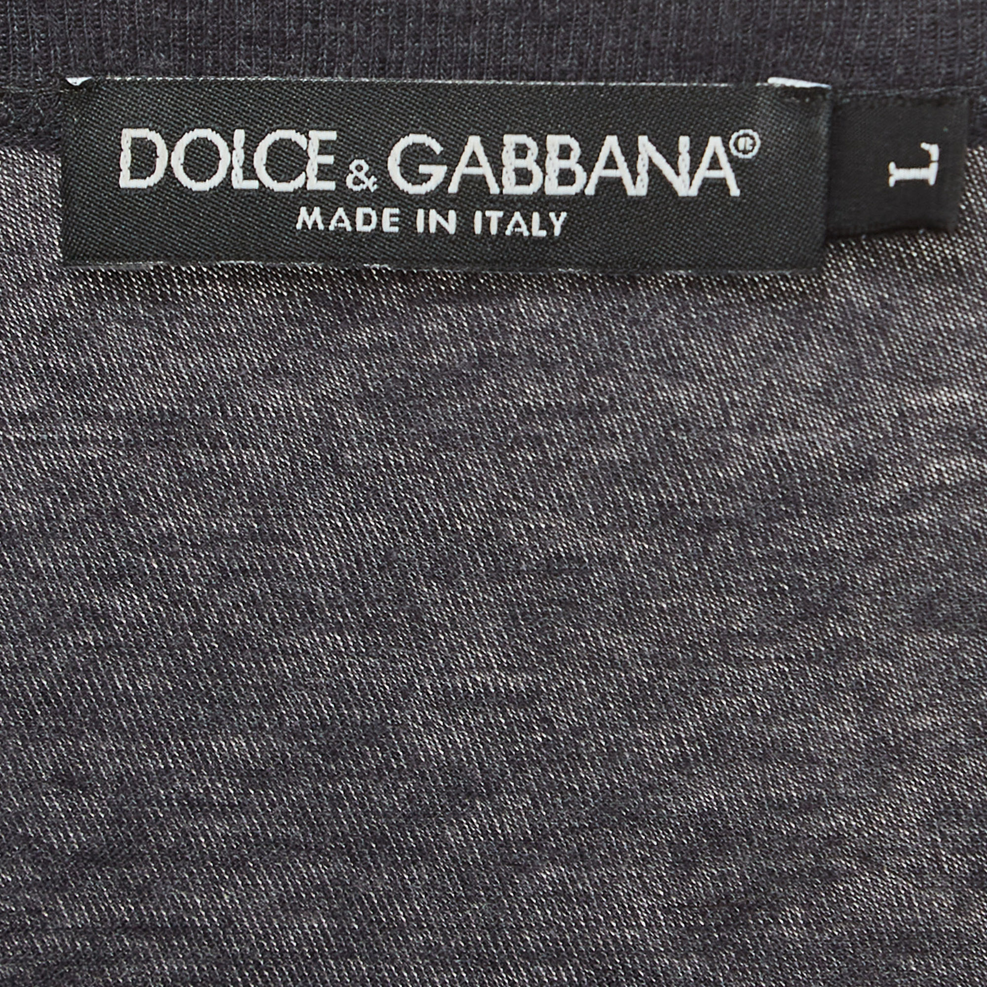Dolce & Gabbana Grey Logo Print Cotton Half Sleeve T Shirt L