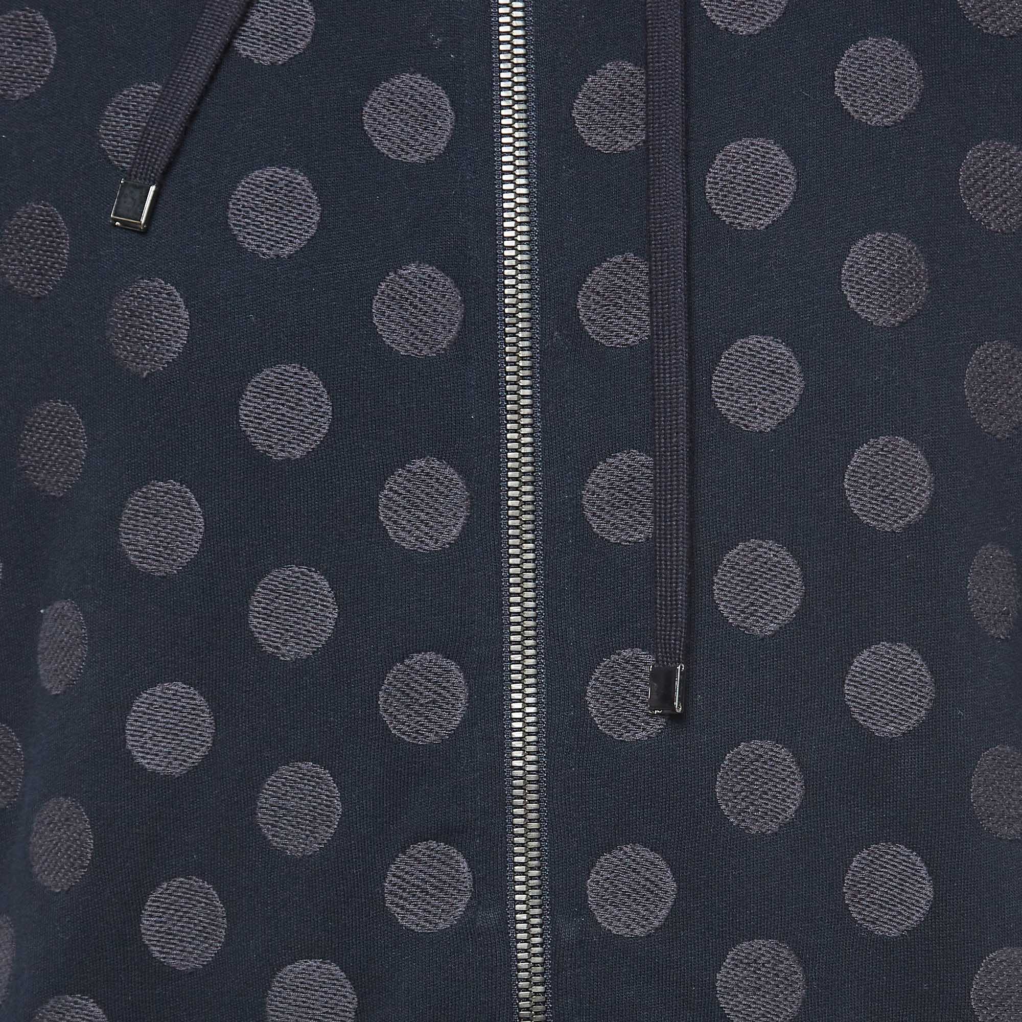 Dolce & Gabbana Navy Blue Polka Dotted Cotton Zip Front Hooded Jacket L