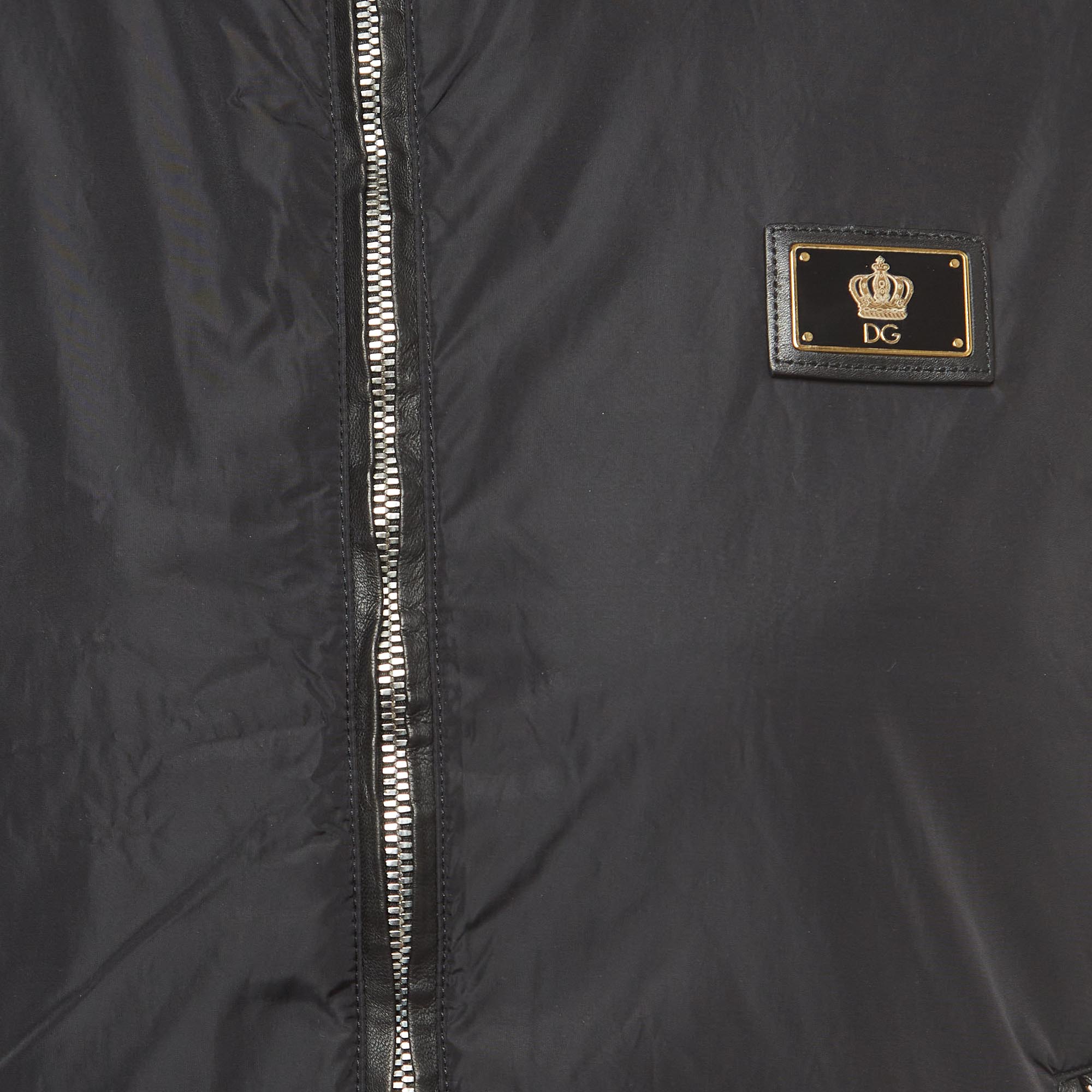 Dolce & Gabbana Black Nylon Plaque Detail Zip Front Gilet L