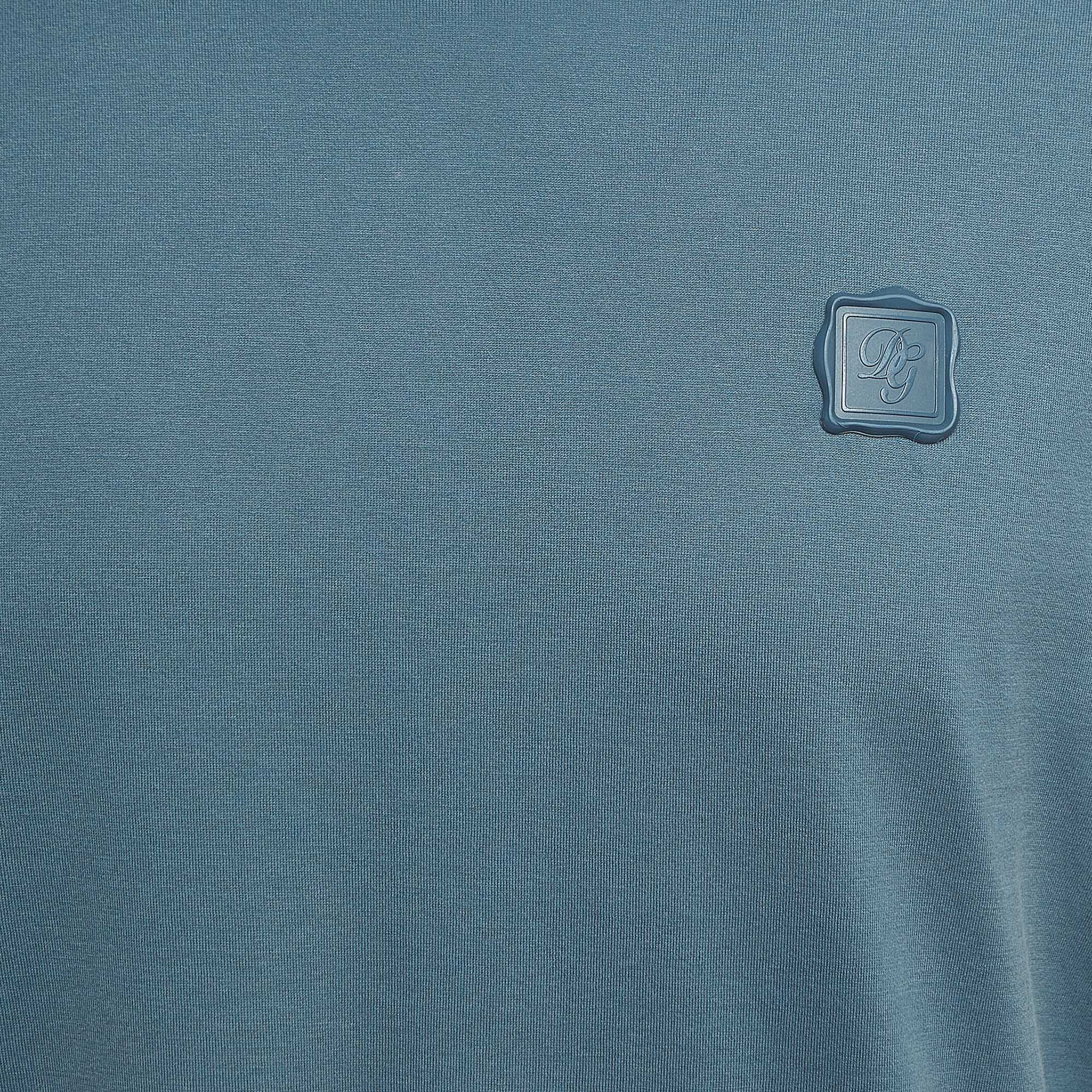 Dolce & Gabbana Blue Cotton Logo Applique Half Sleeve T-Shirt XL