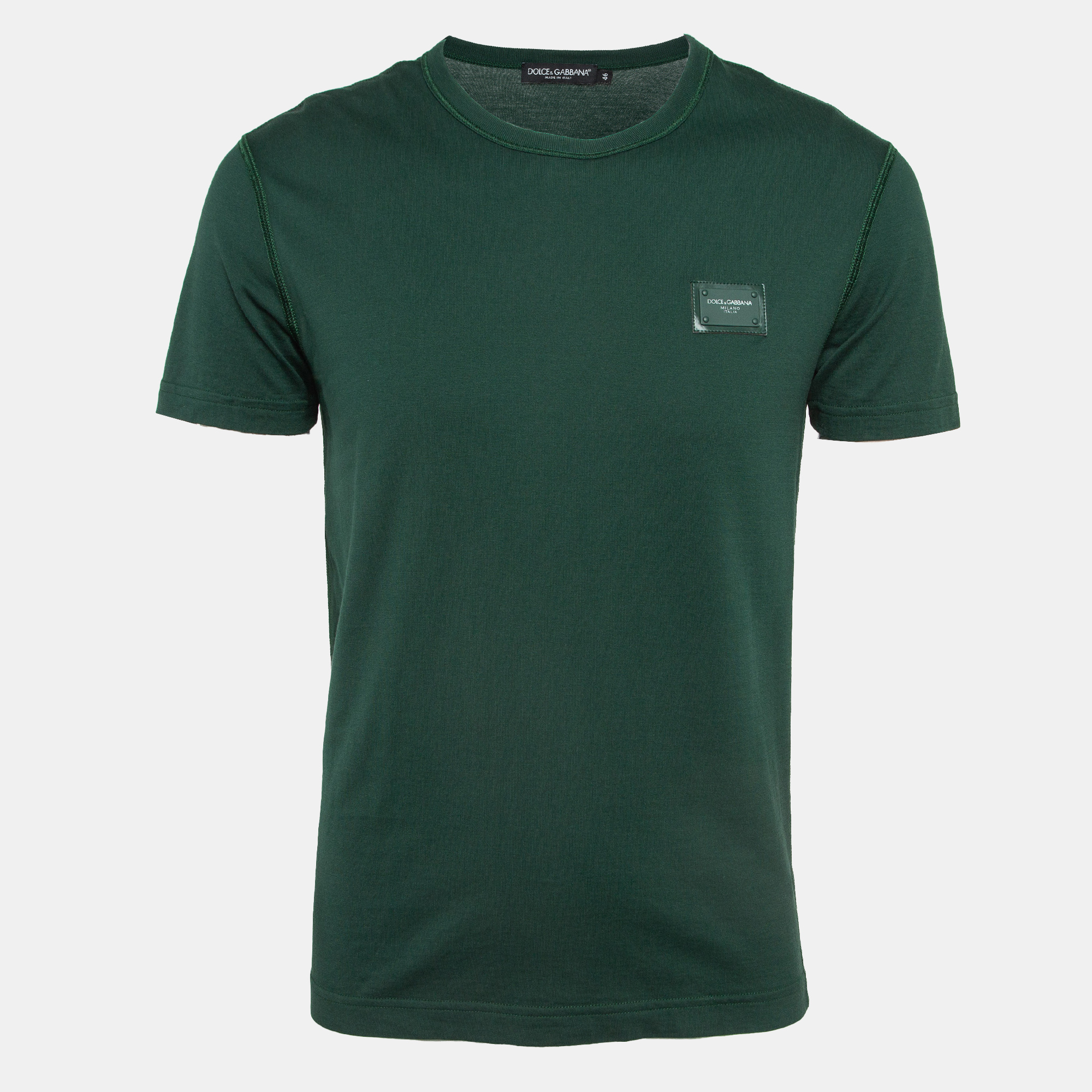 

Dolce & Gabbana Green Logo Applique Cotton Knit Crew Neck T-Shirt