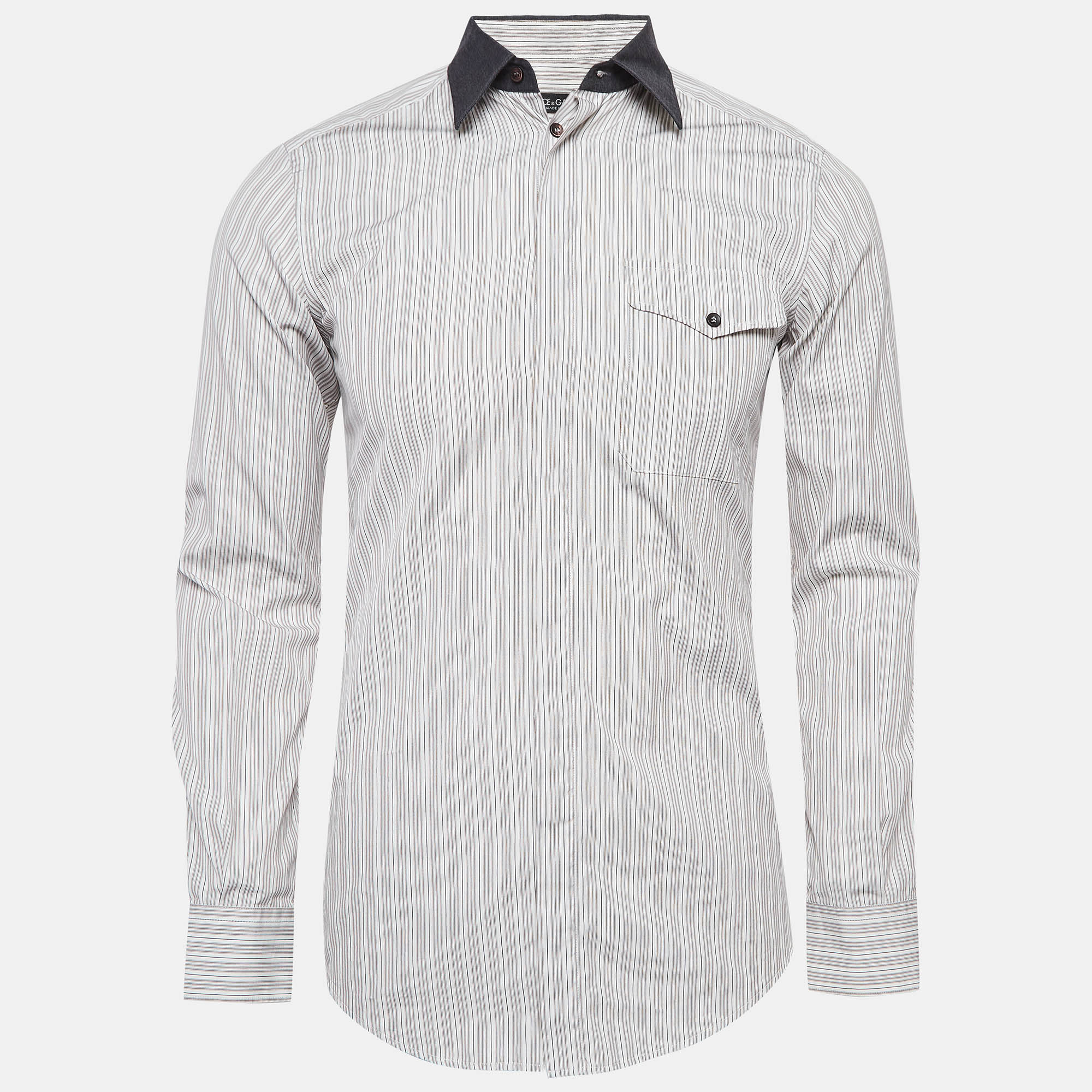 Dolce & gabbana white pinstripe cotton long sleeve shirt s