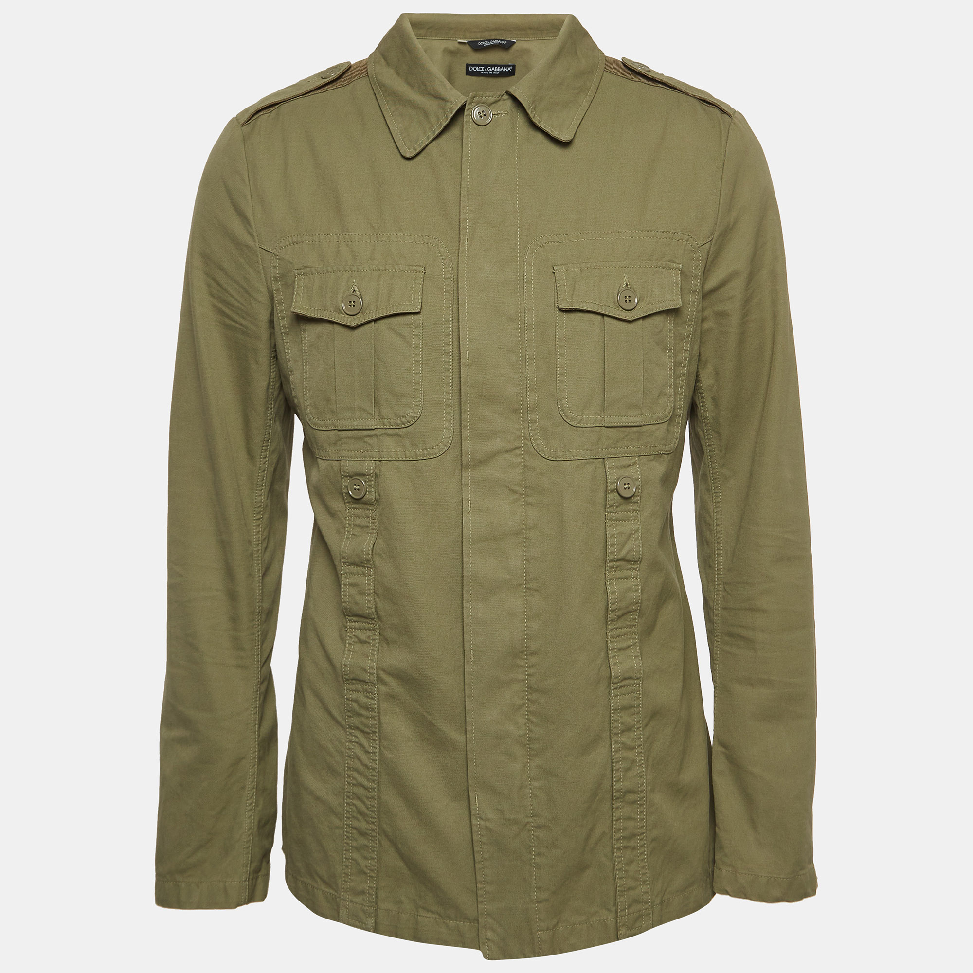 Dolce & gabbana green cotton twill military jacket l