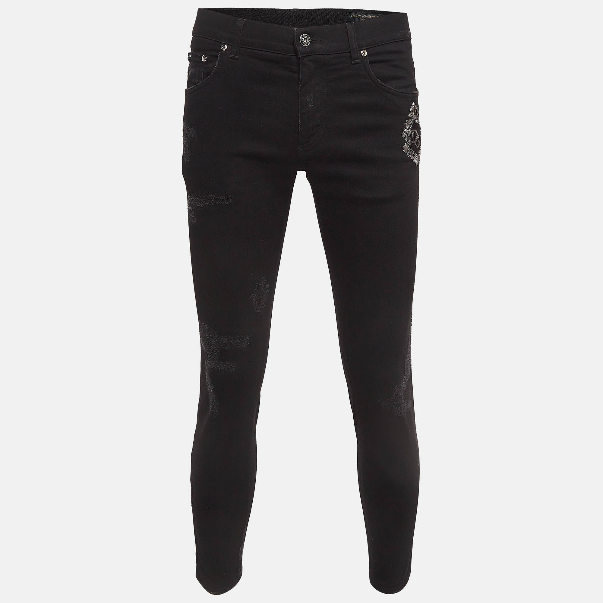 Dolce & gabbana black distressed denim jeans m waist 32"