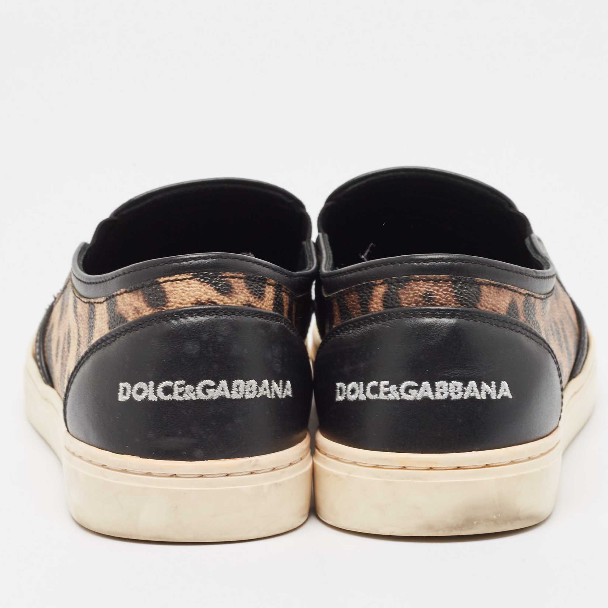 Dolce & Gabbana Brown/Black Leather Leopard Print Slip On Sneakers Size 40.5